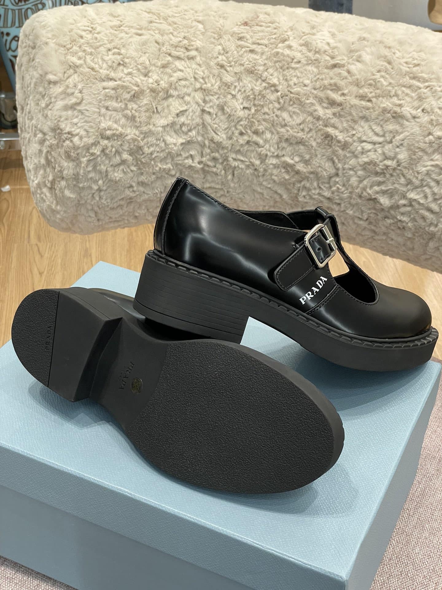 (1:1 replica) Prada Brushed Mary Jane T-strap Shoes Black For Women 2in/50mm PRD 1E834M_055_F0002_F_B050