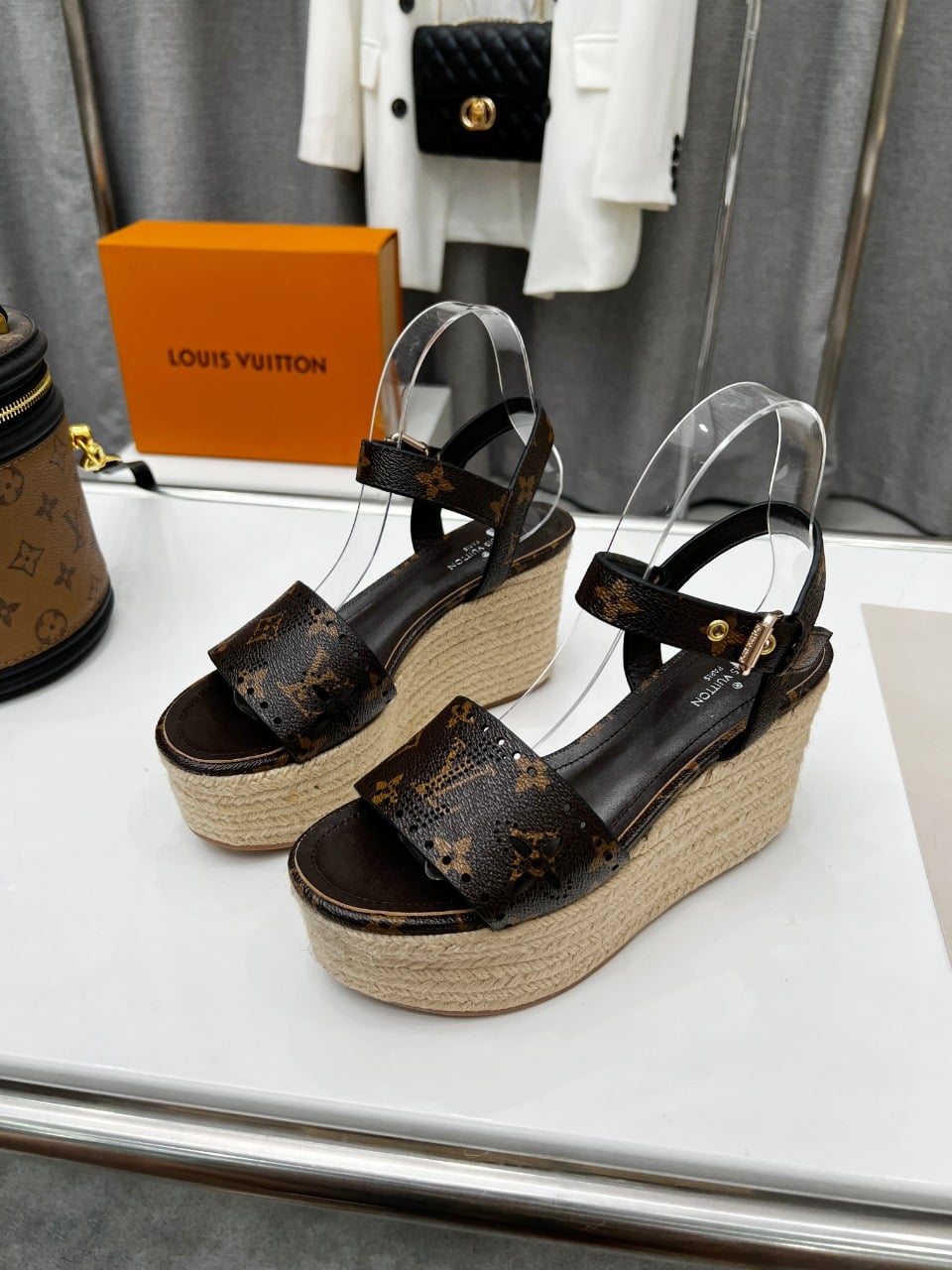 (1:1 replica) Louis Vuitton Women s Starboard Wedge Sandal Black And Brown For Women LV