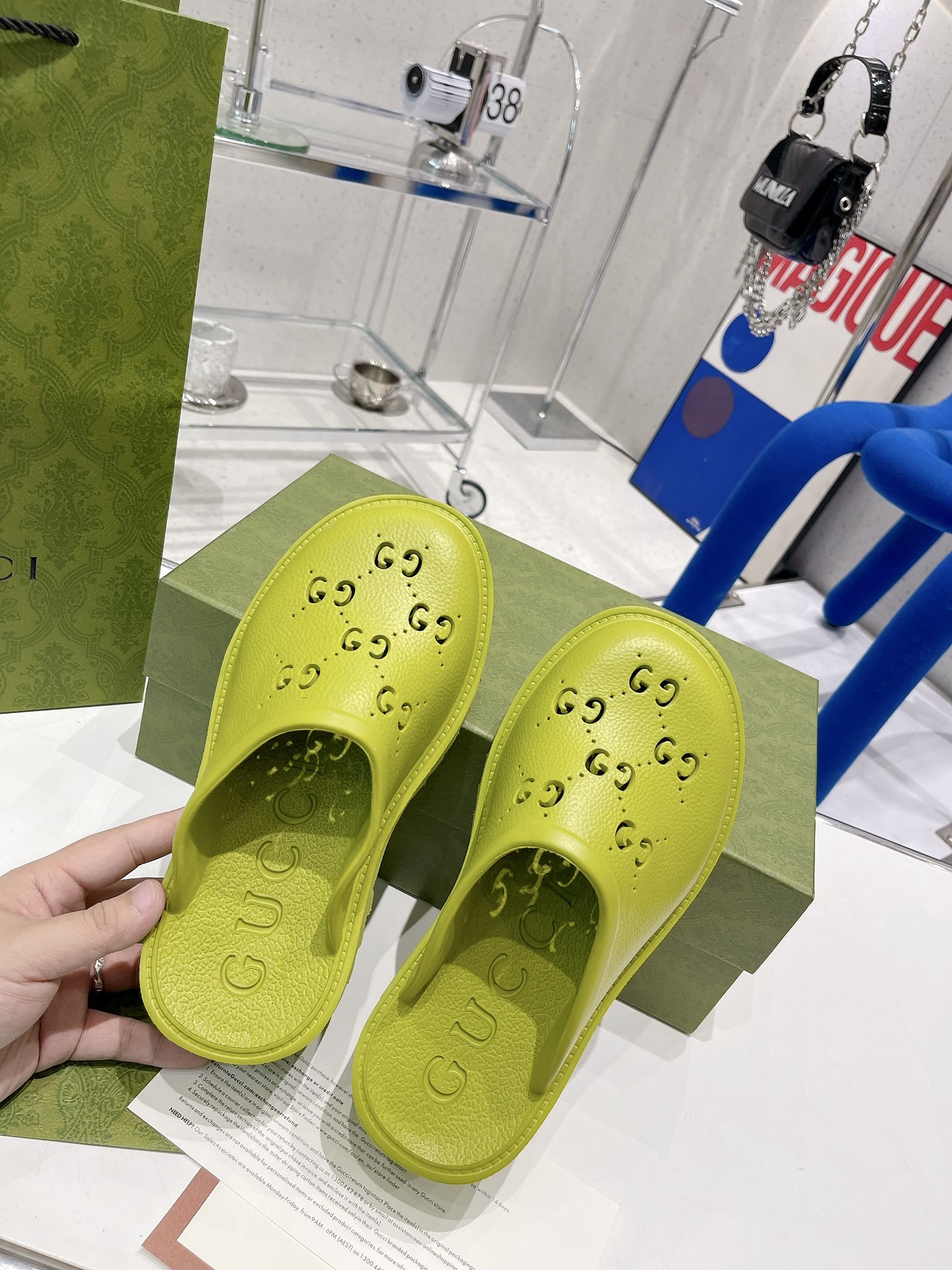 (1:1 replica) Gucci Women s Platform Perforated G Sandal Light Green For Women GG