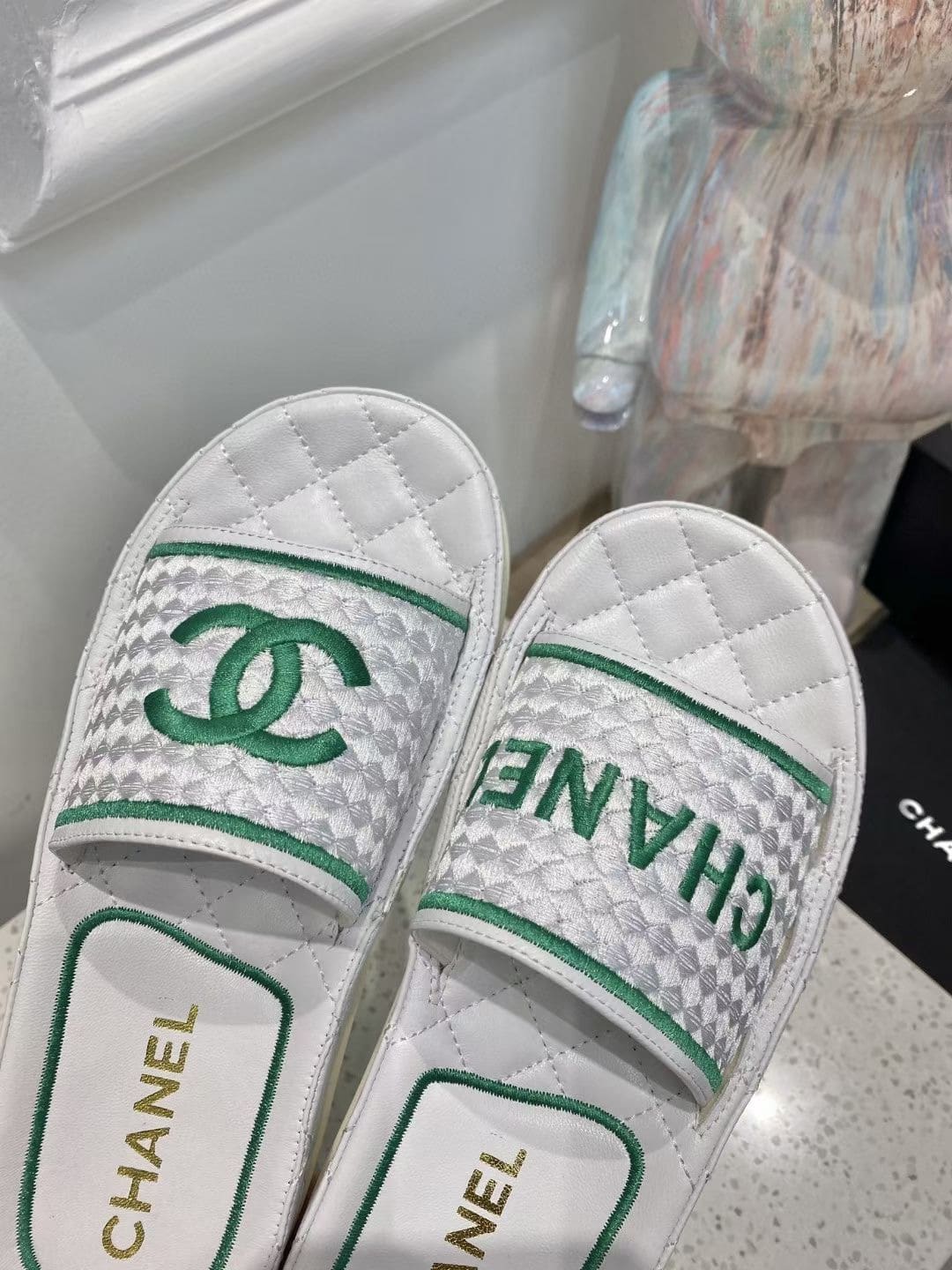 (1:1 replica) Chanel Women s Mules Green And White For Women