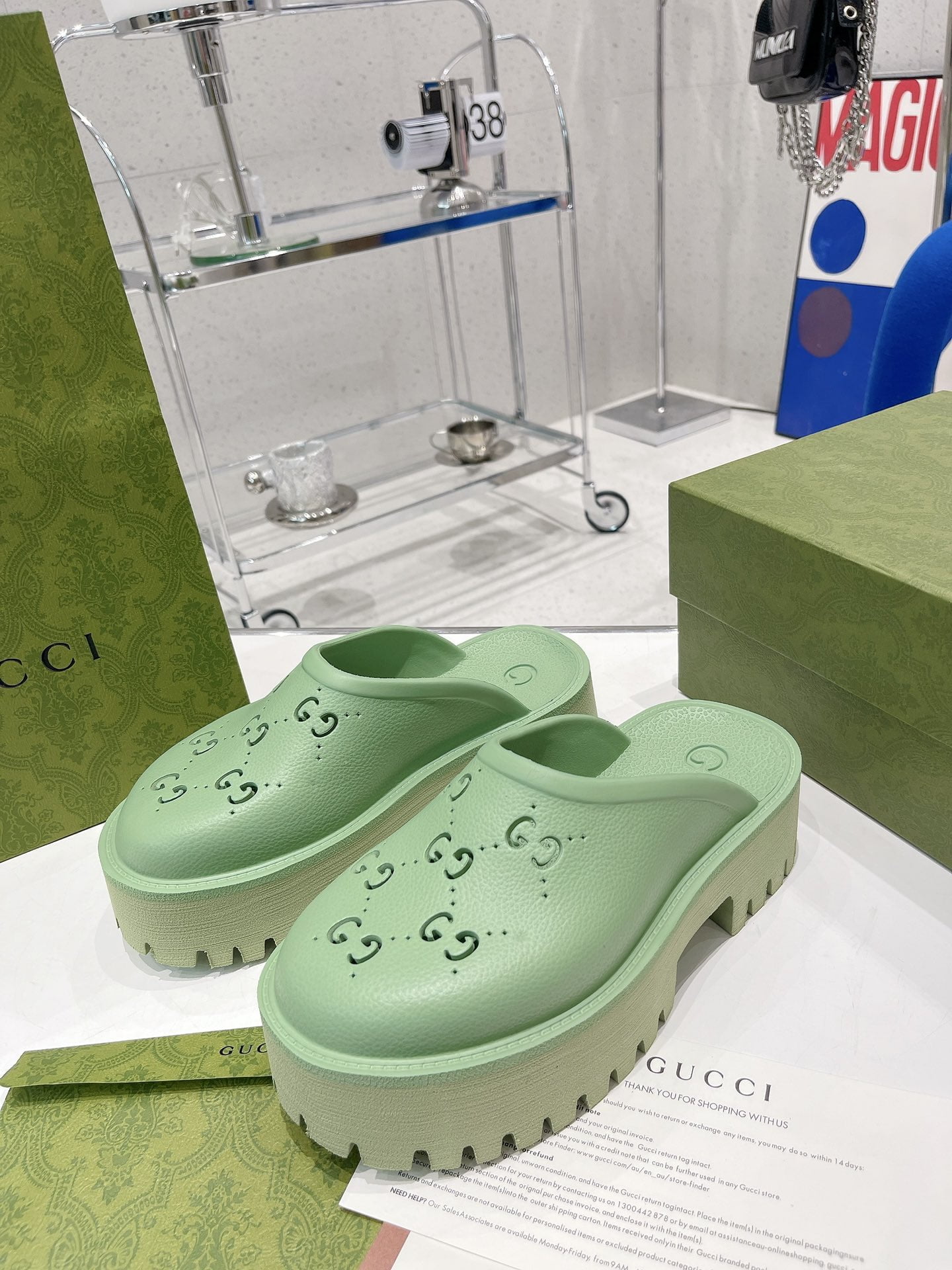 (1:1 replica) Gucci Women s Platform Perforated G Sandal Green For Women GG