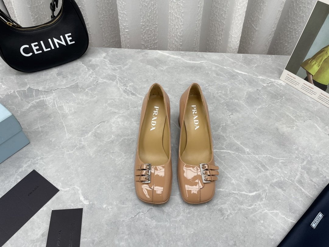 (1:1 replica) Prada Patent Pumps Brown For Women 3.5in/90mm PRD
