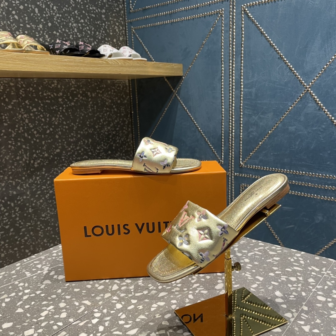 (1:1 replica) Louis Vuitton Women s Revival Flat Mule Gold For Women LV