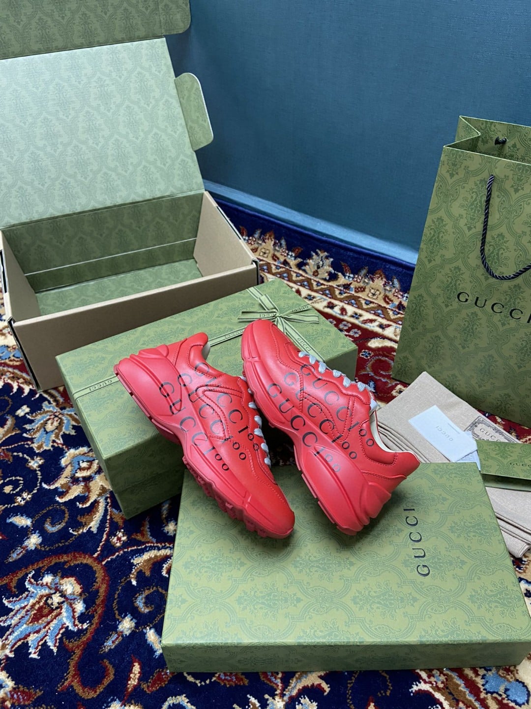 (1:1 replica) Gucci Women s 100 Rhyton Sneaker Red For Women 660938