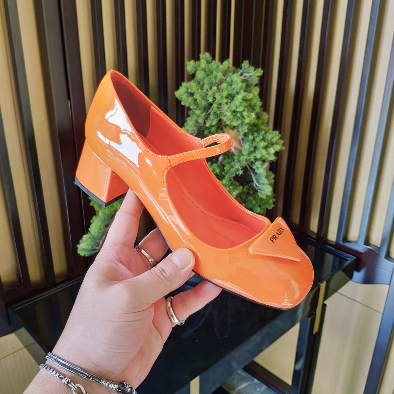 (1:1 replica) Prada Patent Pumps Orange For Women 1.8in/45mm PRD