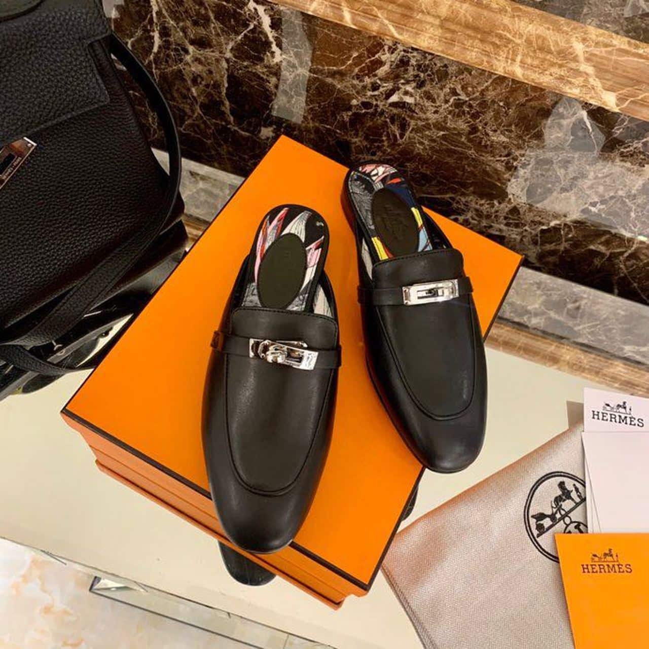 (1:1 replica) Hermes Oz Mule Black For Women, Women s Shoes H201075Z 02390