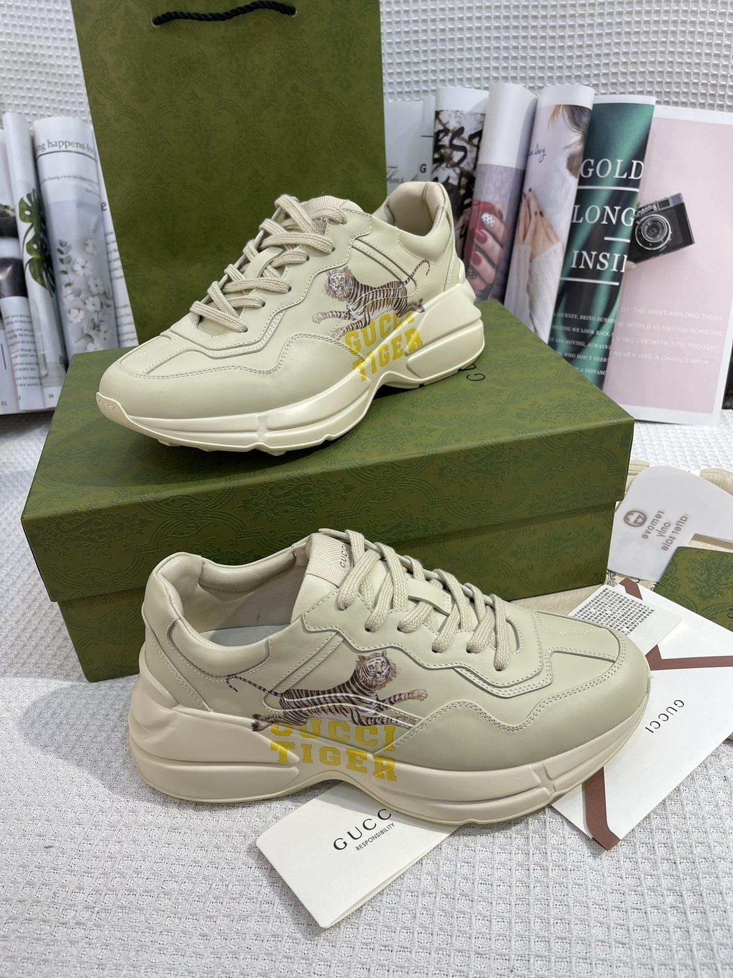 (1:1 replica) Gucci Lunar New Year Women s Rhyton Sneaker With Tiger Beige For Women GG 687626 DRW00 9522
