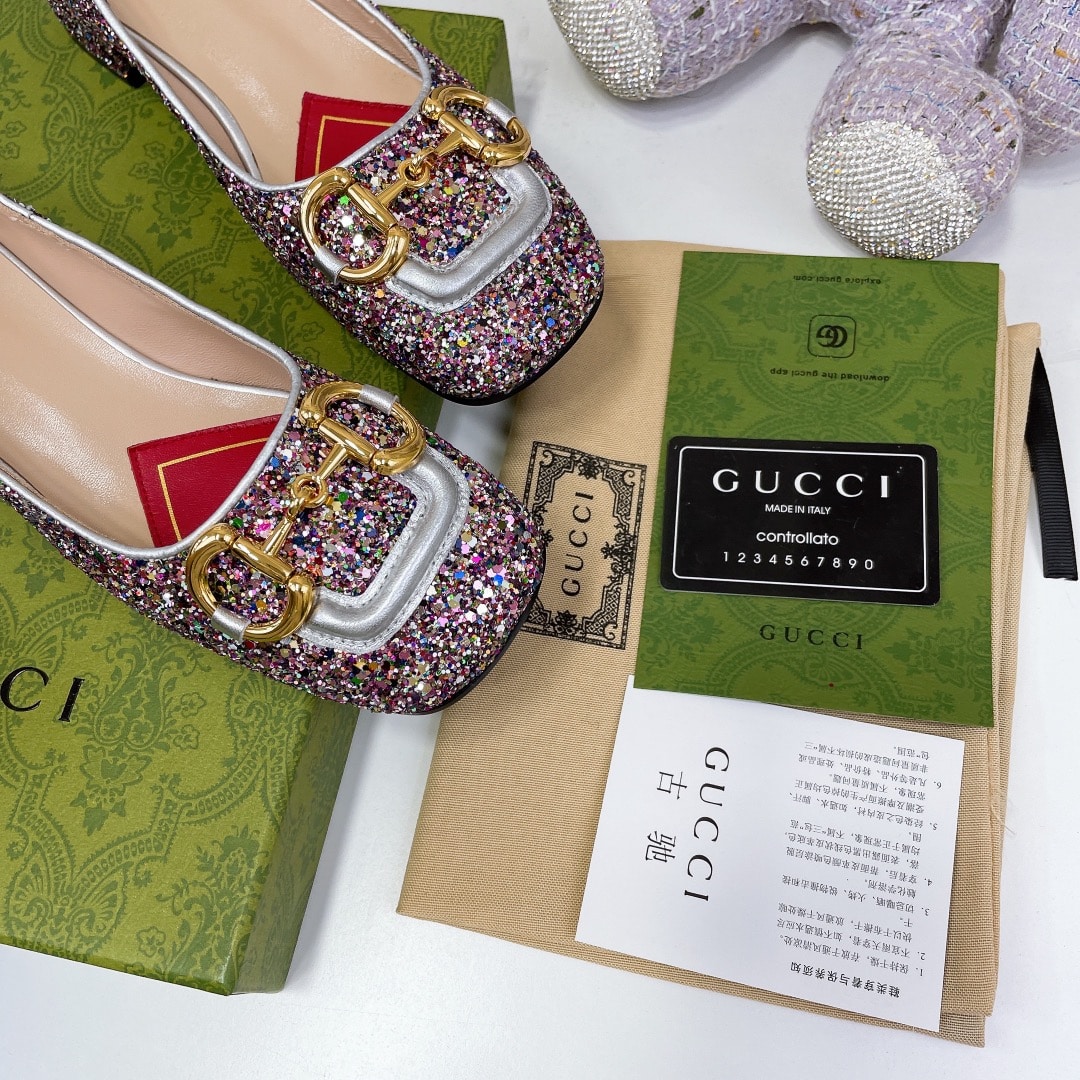 (1:1 replica) Gucci Lovelight Crystal Ballet Flat With Horsebit Multicolor For Women GG 707703 KSP20 8461