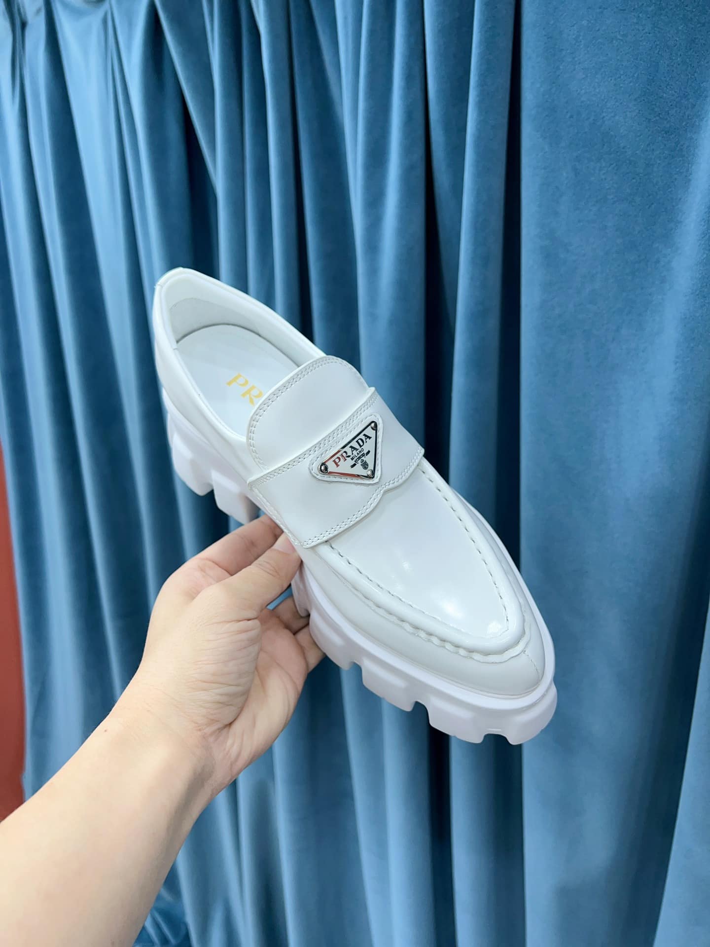 (1:1 replica) Prada Monolith Brushed Loafers White For Women 2.4in/60mm PRD