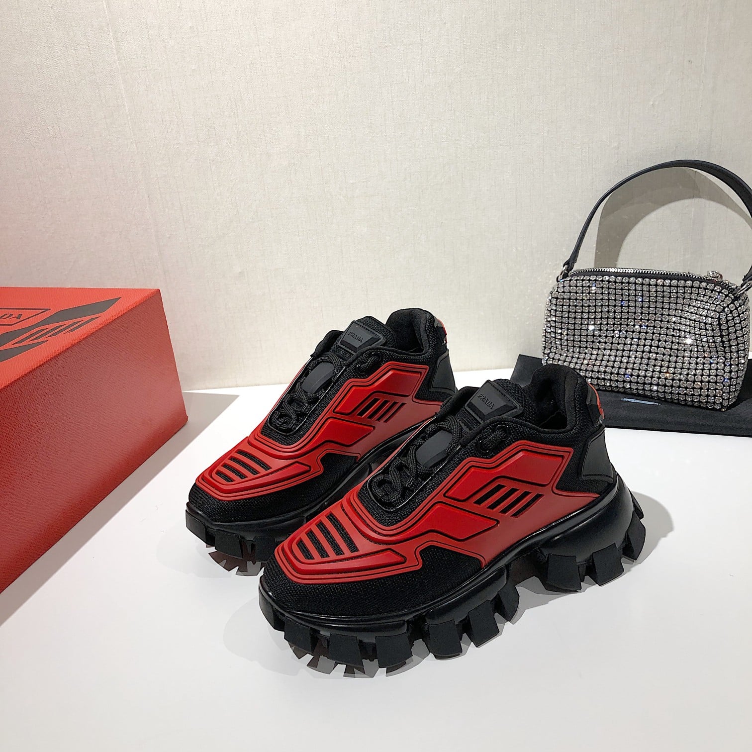 (1:1 replica) Prada Cloudbust Thunder Sneakers Red/Black For Women 2.4in/60mm PRD 2EG293_3LFV_F0011