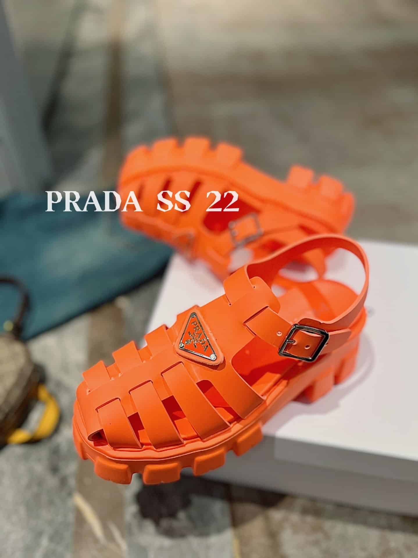 (1:1 replica) Prada Foam Rubber Sandals Orange For Women 2.2in/55mm PRD