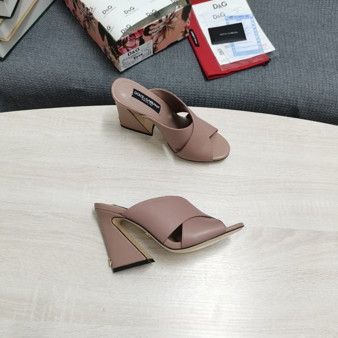 (1:1 replica) Dolce Gabbana Satin Mules With Geometric Heel Dust Pink For Women DG Shoes