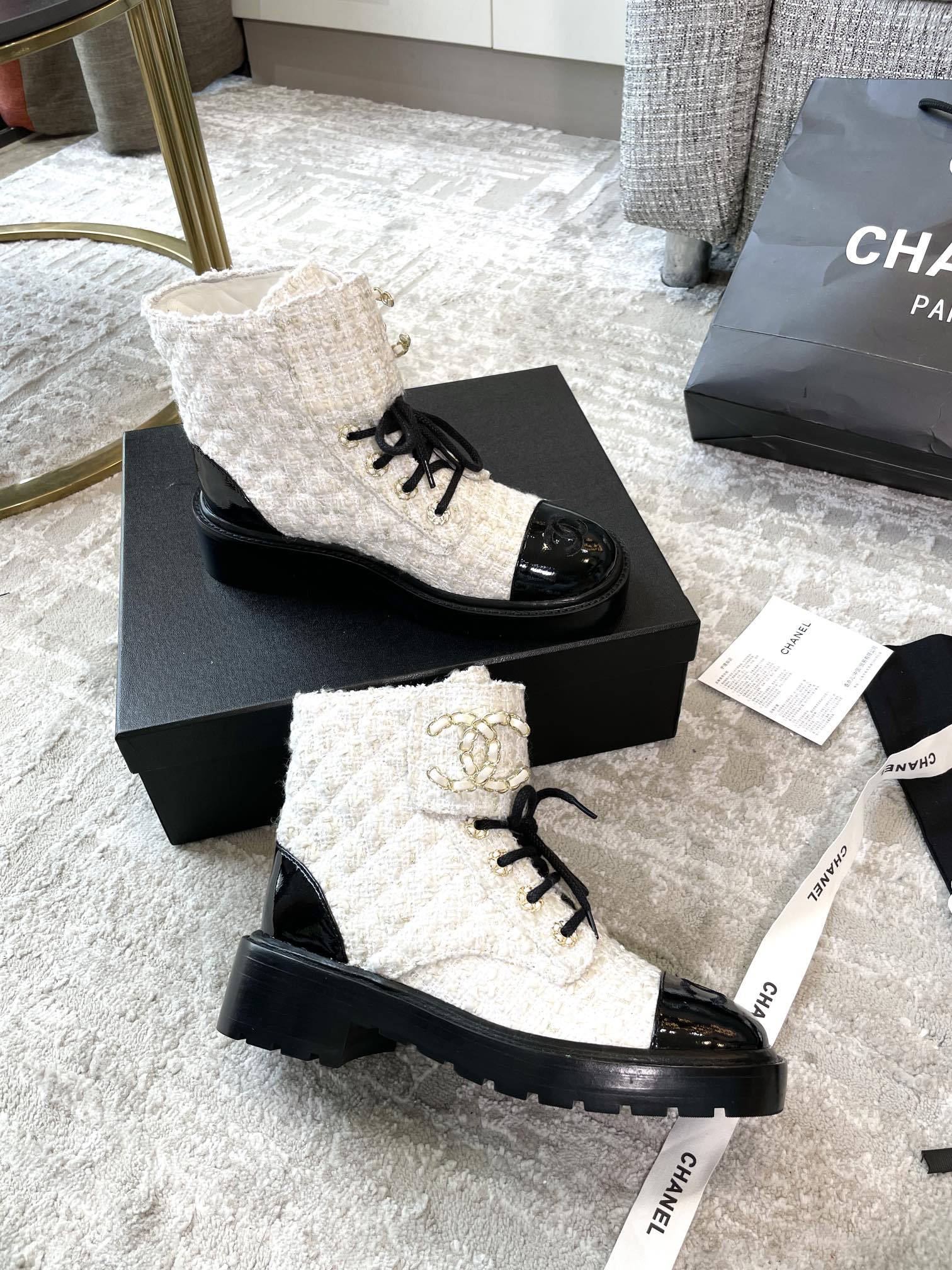 (1:1 replica) Chanel Women s Lace- Ups Wool Fabric White For Women 1.5in/ 4cm