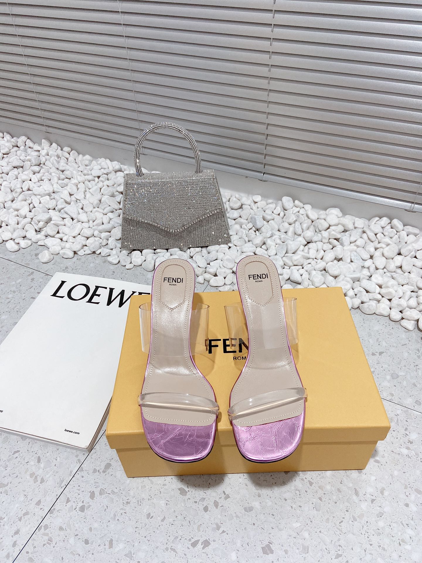(1:1 replica) Fendi First Pink Transparent Medium-Heeled Sandals For Women
