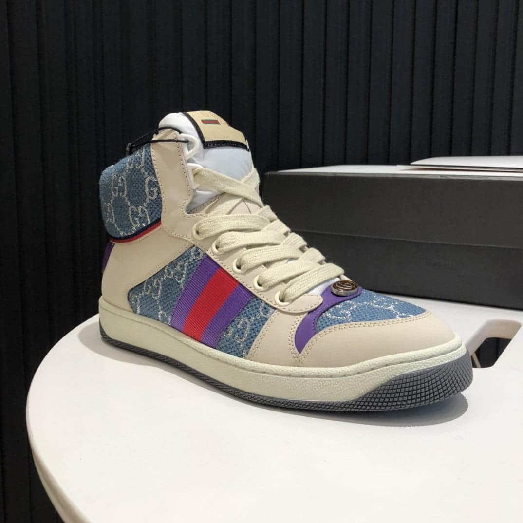 (1:1 replica) Gucci Women s Screener GG High-Top Blue For Women 5637309
