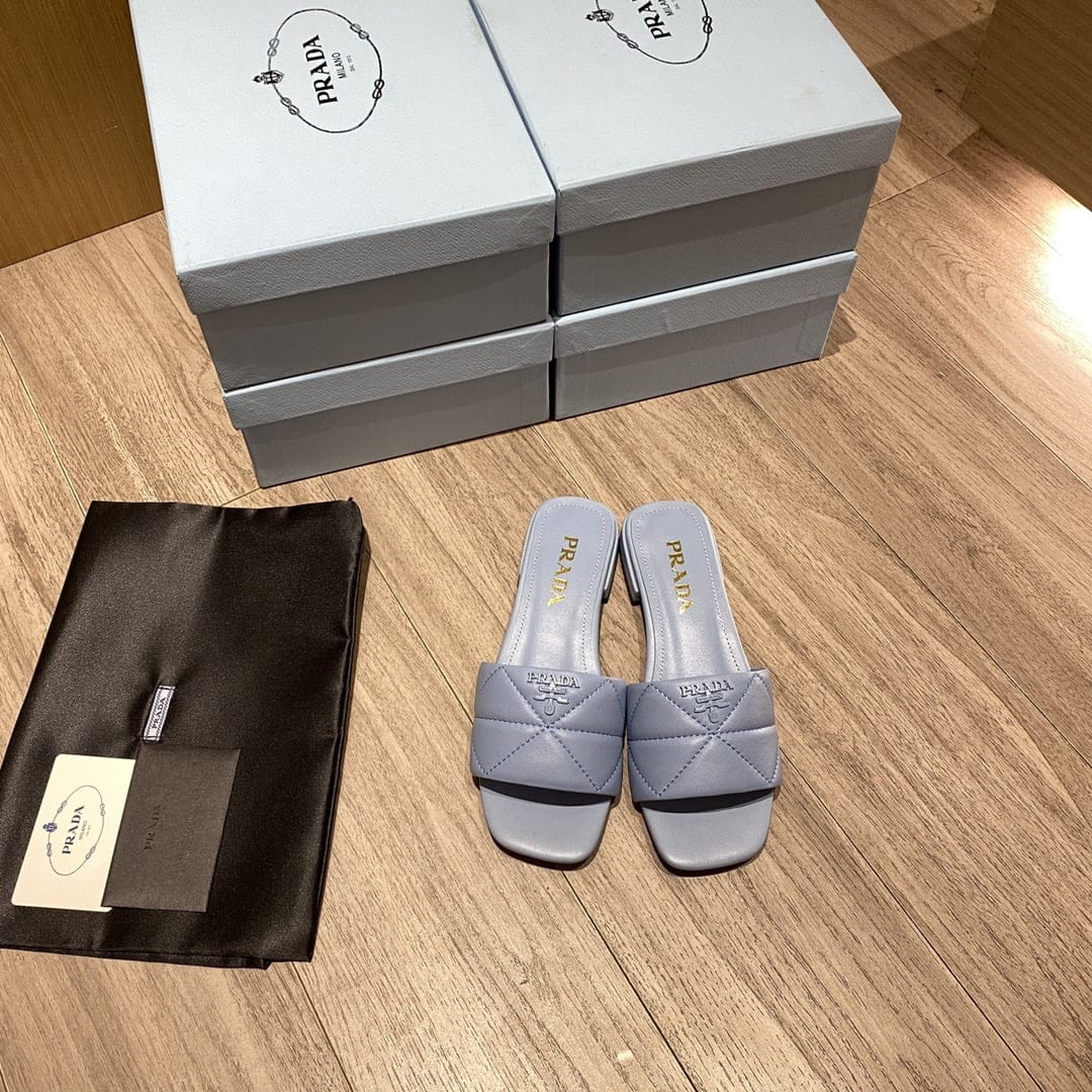 (1:1 replica) Prada Quilted Nappa Sabots Blue For Women 0.4in/10mm PRD 1XX583_038_F0076_F_B010