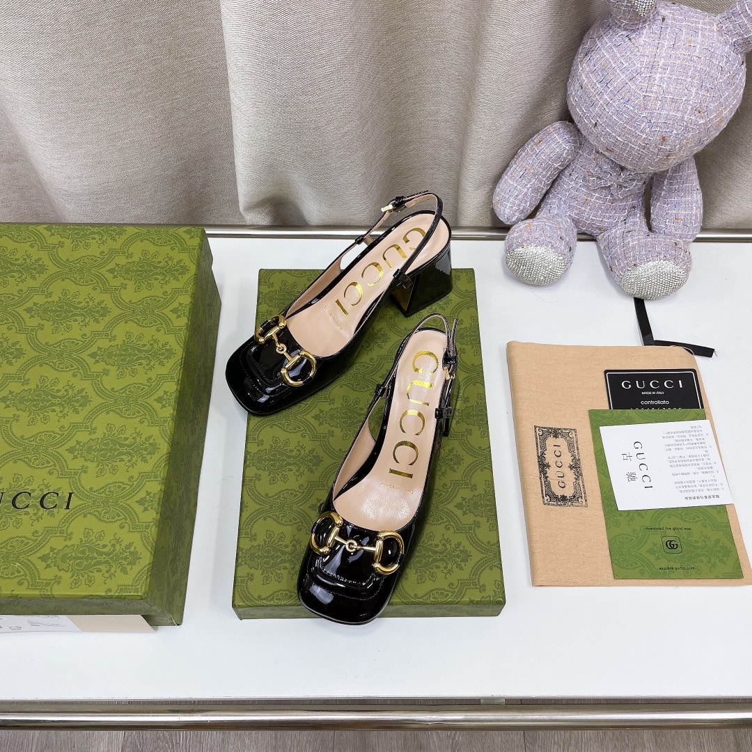 (1:1 replica) Gucci Women s Mid-Heel Slingback With Horsebit Black For Women GG 643892 BNC00 1000