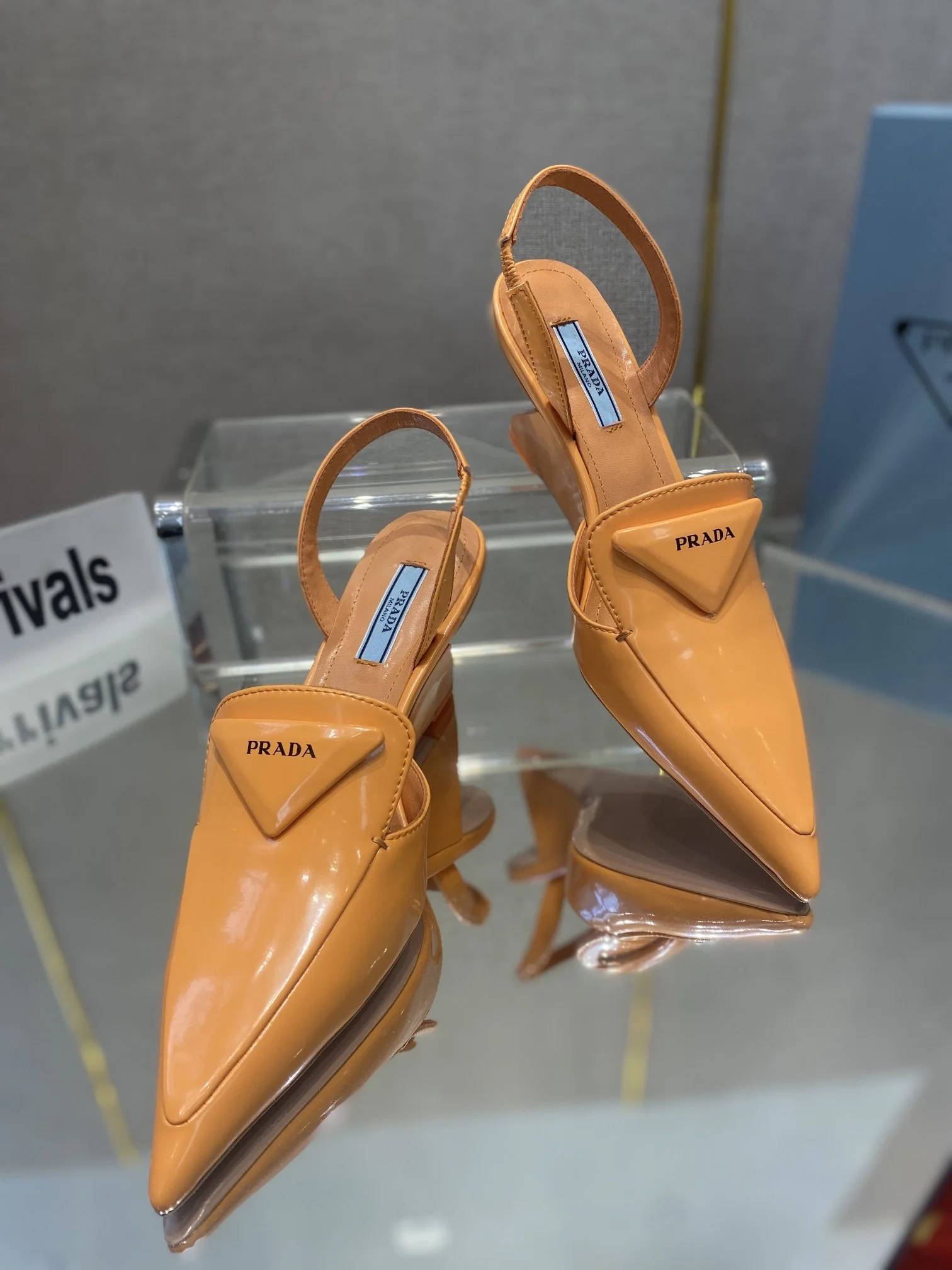 (1:1 replica) Prada Brushed Slingback Pumps Orange For Women 2.6in/65mm PRD