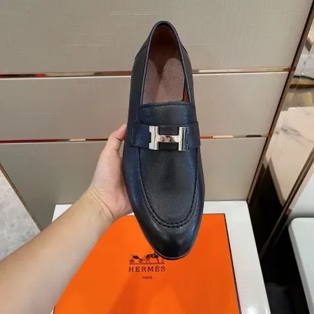 (1:1 replica) Hermes Men s Paris Loafers In Noir Calfskin HM012