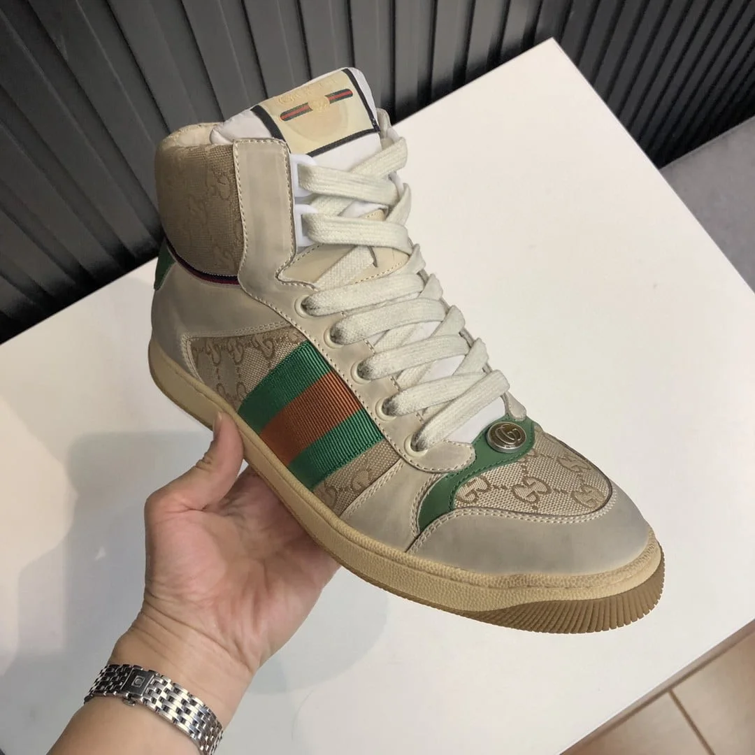 (1:1 replica) Gucci Women s GG Screener Distressed High Top Off-White Green For Women 563730 9Y9P0 9661