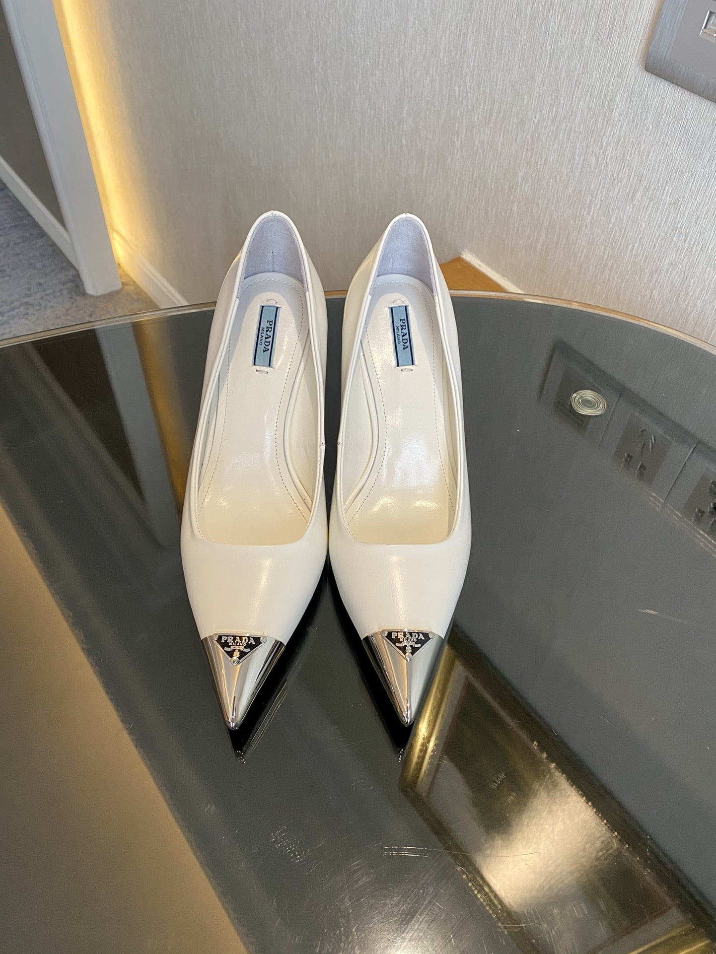 (1:1 replica) Prada Brushed Pumps White For Women 2.9in/75mm PRD