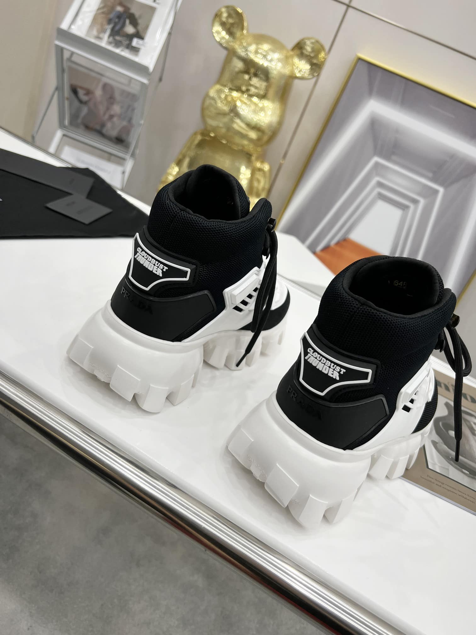 (1:1 replica) Prada Cloudbust Thunder High-Top Sneakers White/Black For Women 1.9in/50mm PRD