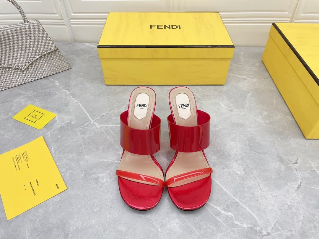 (1:1 replica) Fendi First Red Transparent High-Heeled Sandals For Women