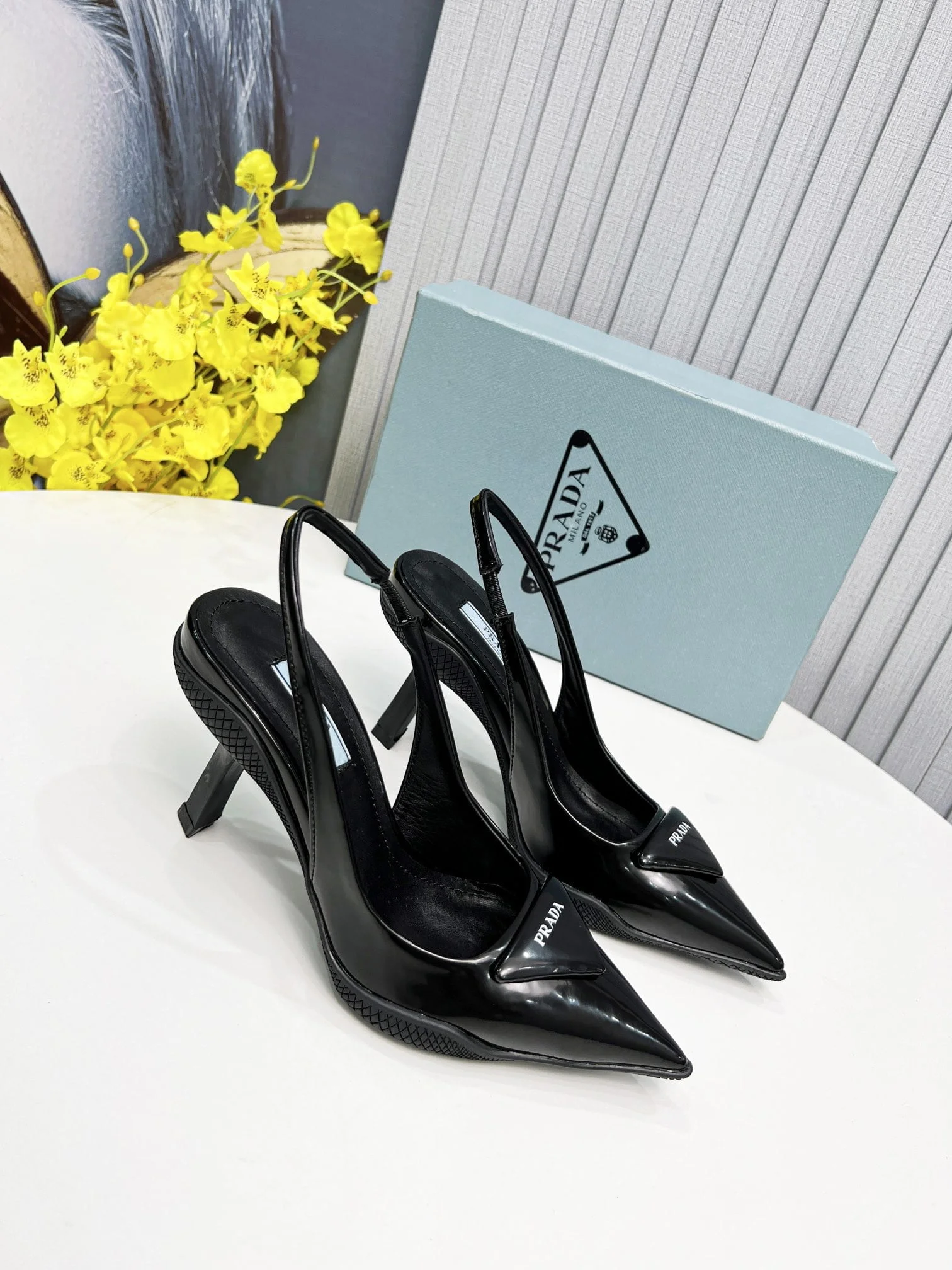 (1:1 replica) Prada Brushed Slingback Pumps Black For Women PRD 1I565M_055_F0002_F_B090