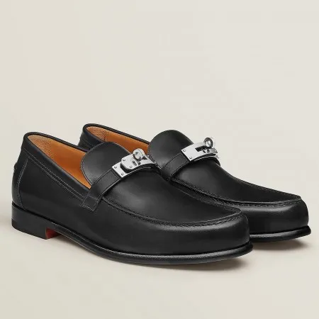 (1:1 replica) Hermes Men s Destin Loafers In Noir Calfskin HM048