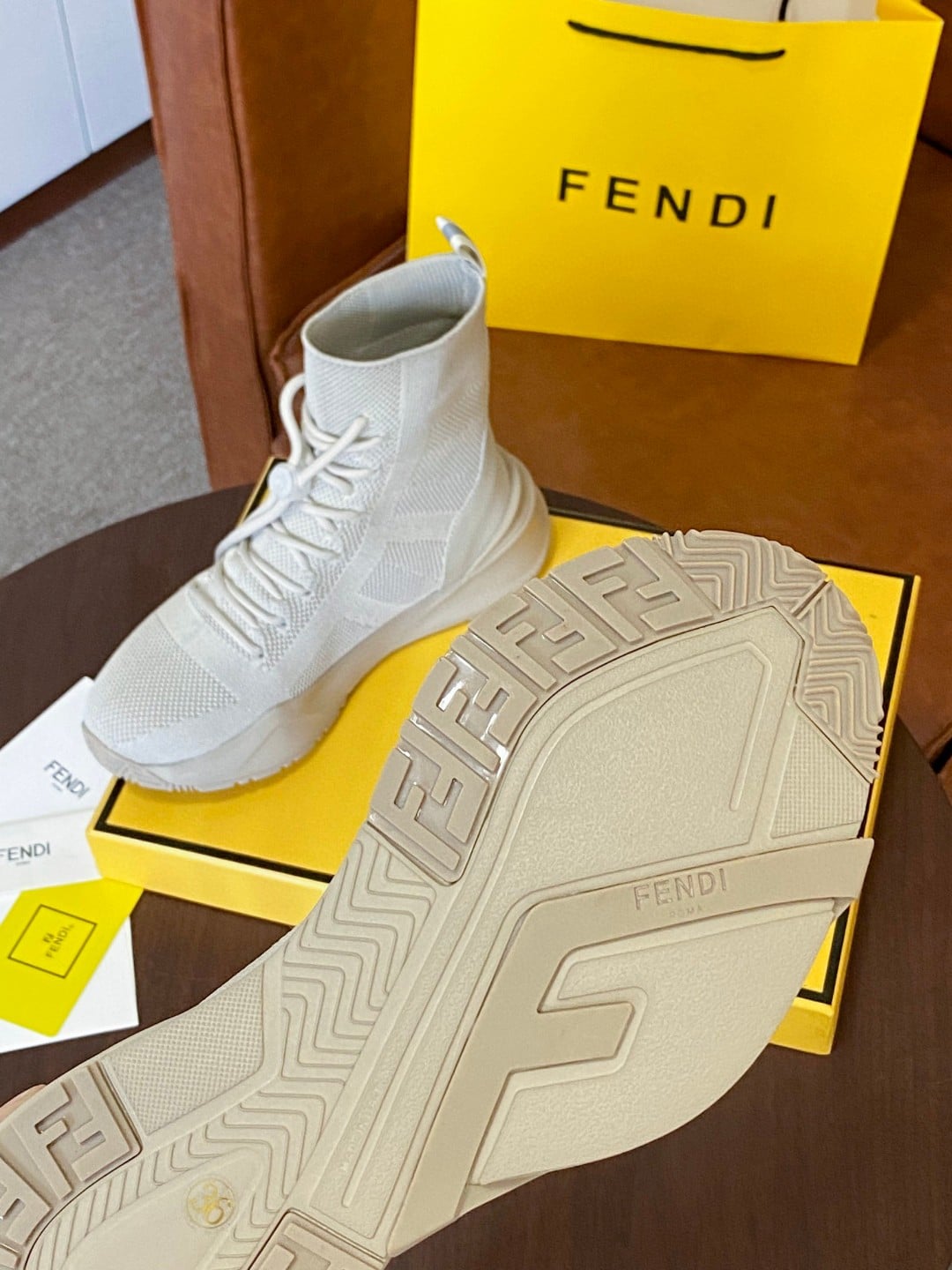 (1:1 replica) Fendi High Top Sneakers Beige For Women