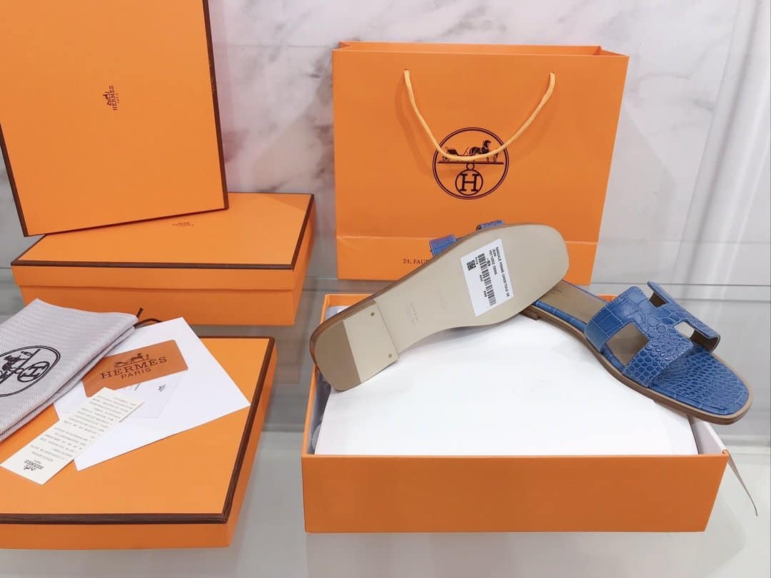 (1:1 replica) Hermes Oran Sandal Blue For Women, Women s Shoes