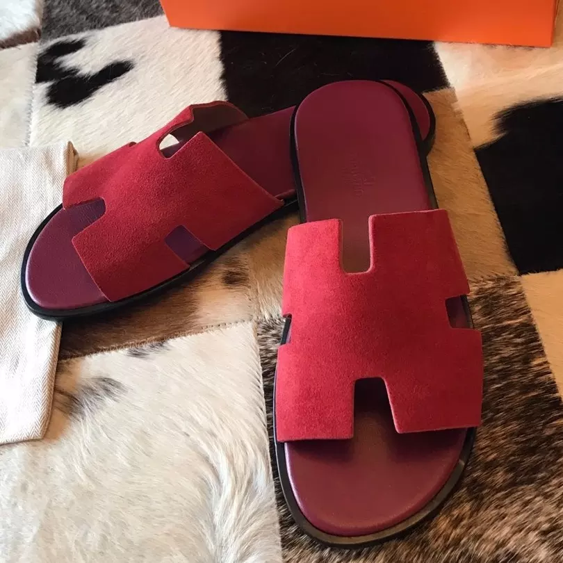 (1:1 replica) HERMES MEN S IZMIR SANDALS IN BORDEAUX SUEDE CALFSKIN HMSD037