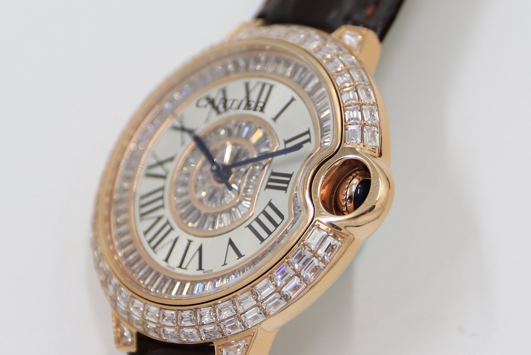 Cartier Blue Balloon Square Diamonds Full Sky Watch-Roman Numerals-Rose Gold-Leather-42mm(1:1 replica)