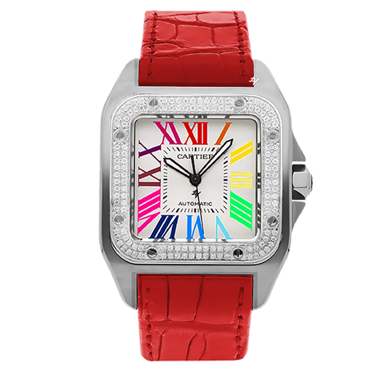 Fake Cartier Replica Watch Santos 100 Anniversary Rainbow Limited Edition Black Custom(1:1 replica)