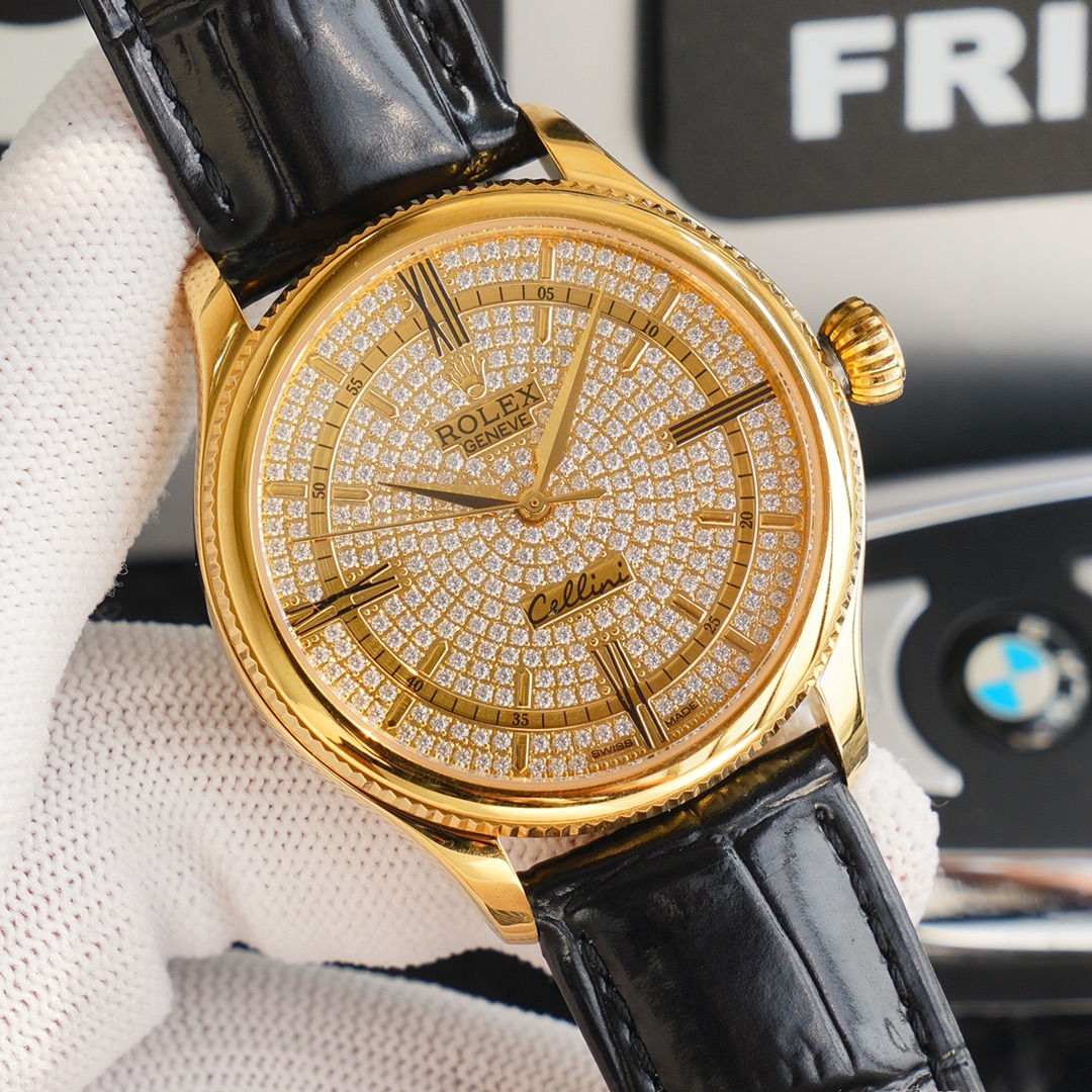 Rolex Cellini Full Star Collection-39.5mm-Imported Italian cowhide leather(1:1 replica)