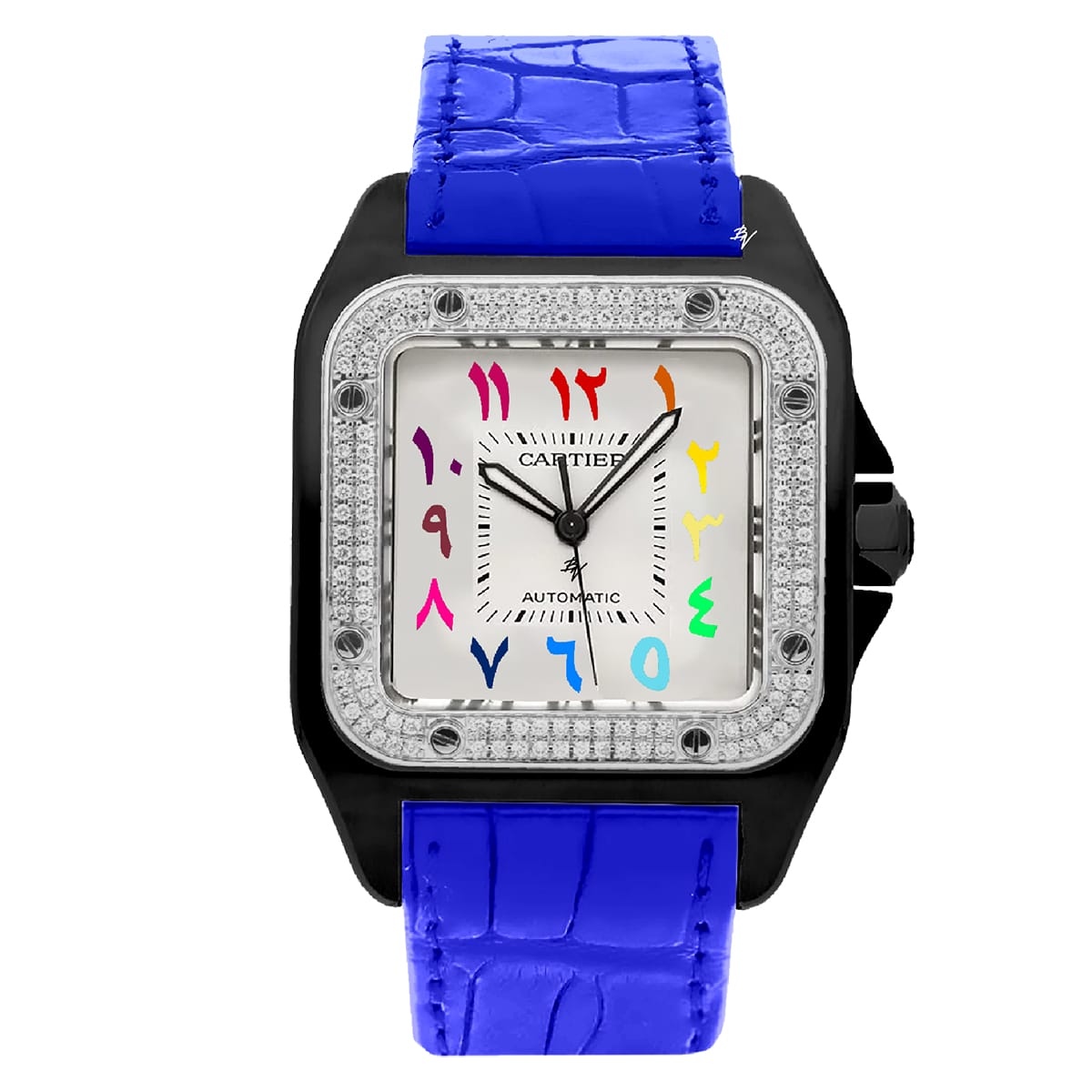 Fake Cartier Replica Watch Santos 100 Anniversary Rainbow Limited Edition Black Custom DLC-PVD(1:1 replica)