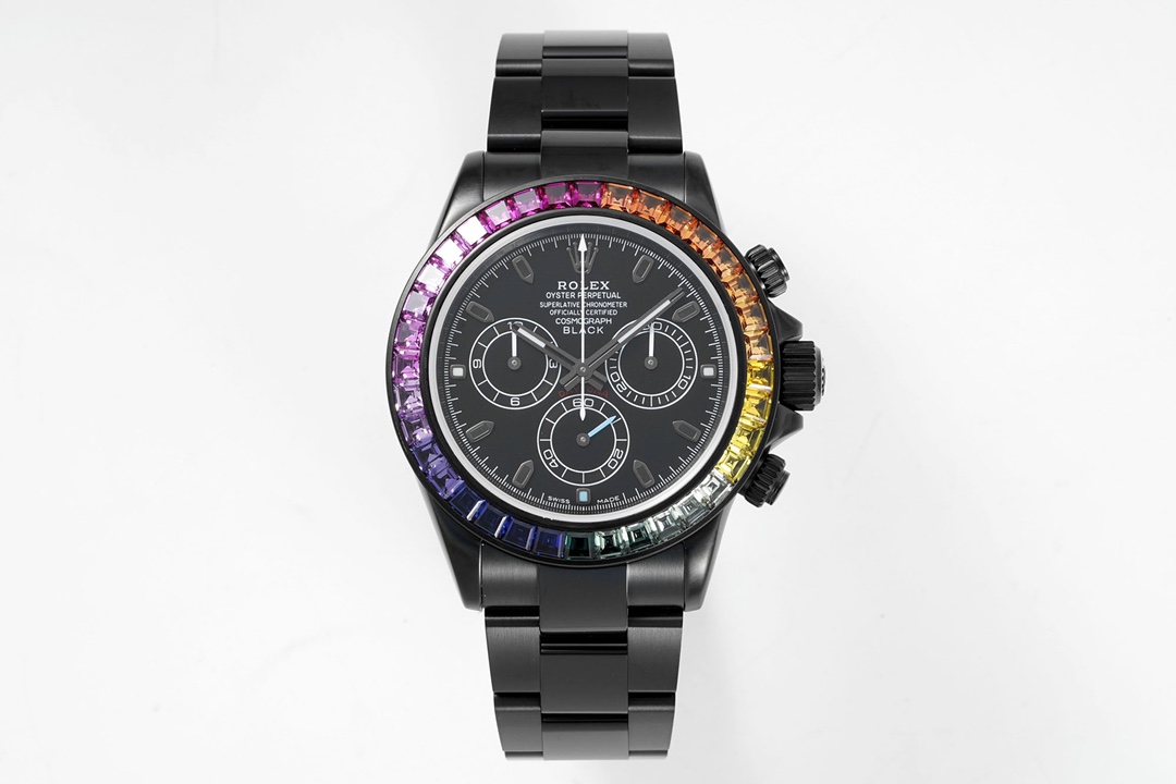 Rolex Daytona Blaken with Black DLC Coating - Modified Rainbow Diamond - Black(1:1 replica)