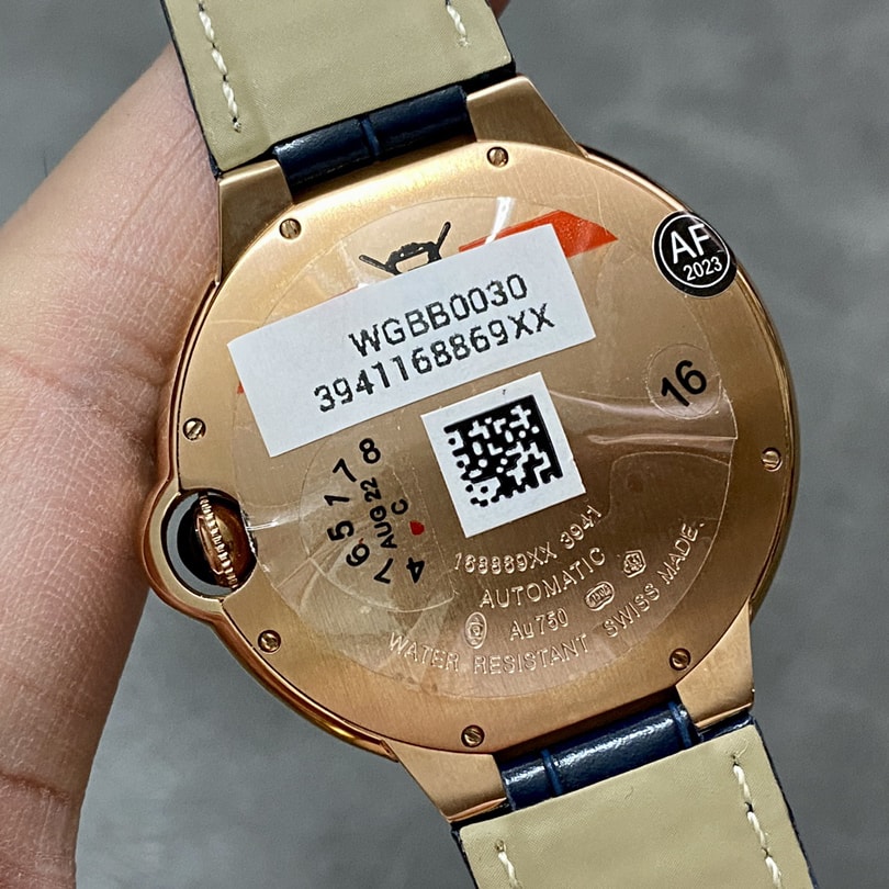 Ballon Bleu De Fake Cartier Watch Rose Gold 42mm Blue Dial Leather Strap WGBB0036 AF(1:1 replica)
