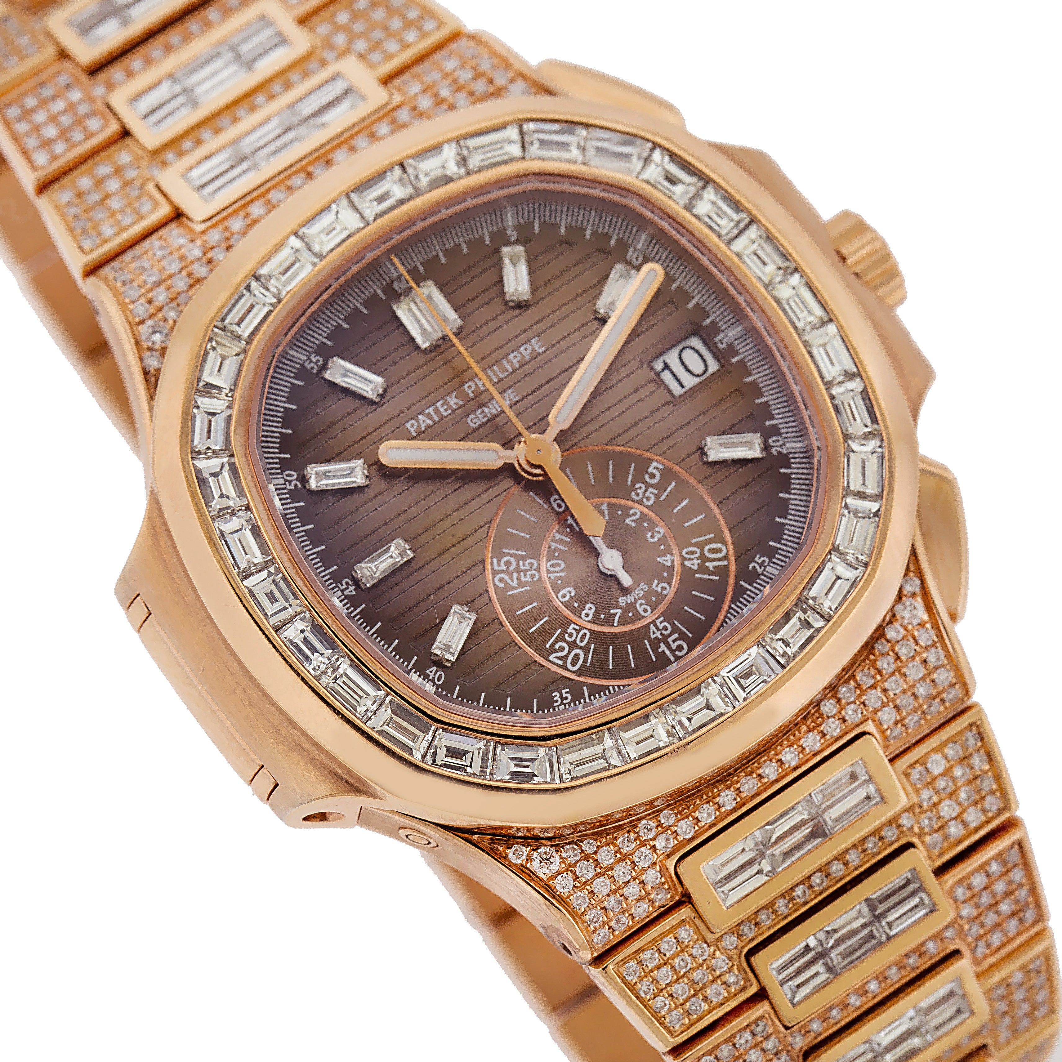 18K Rose Gold Patek Philippe Nautilus 5980/1R 40.5mm Brown Dial 25CT Diamonds(1:1 replica)
