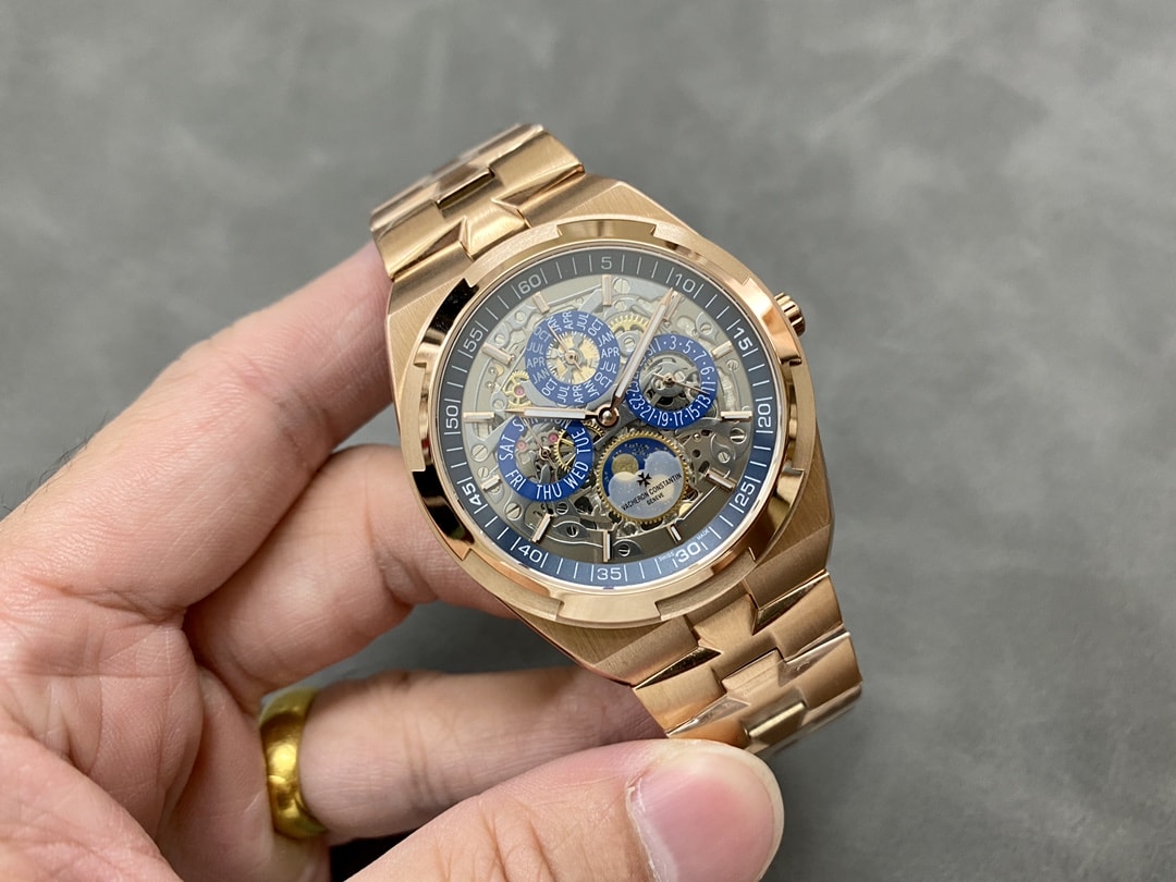 Fake Vacheron Constantin Replica Watch Overseas perpetual calendar ultra-thin skeleton Boutique Exclusive 41.5 MM PINK GOLD 4300V/220R-B642(1:1 replica)