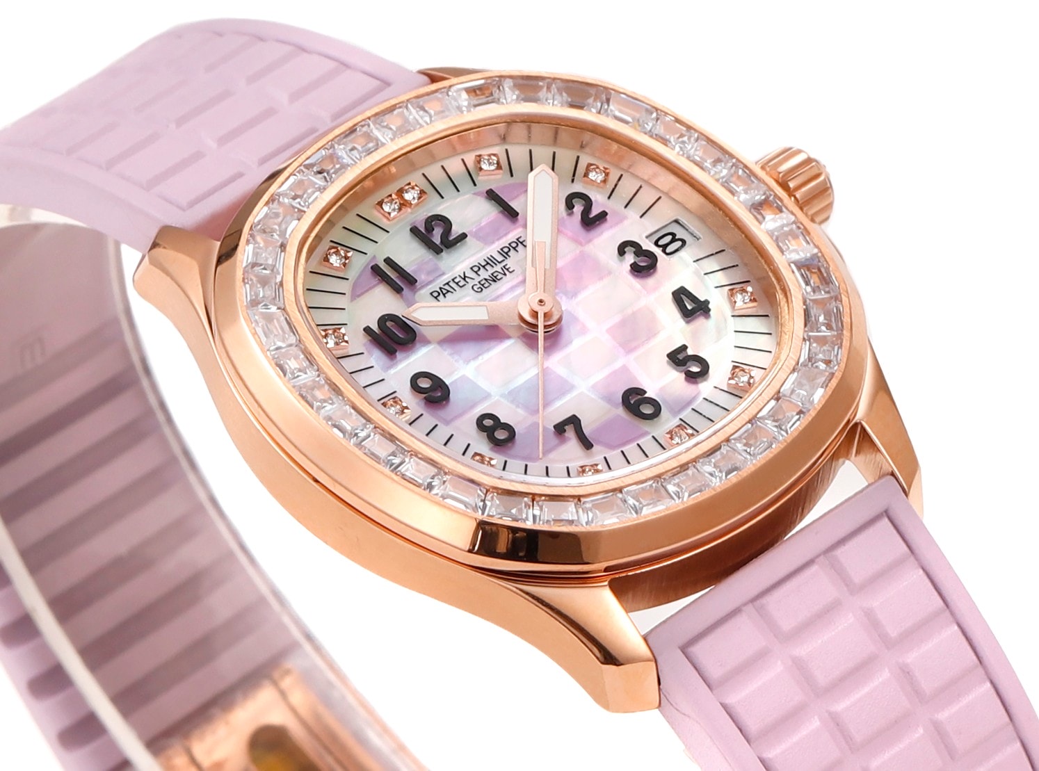 Fake Patek Philippe Replica Watch Aquanaut Luce Haute Joaillerie Rose Gold Diamonds Mother of Pearl Beige Diamond Dial 5072R-001 TC(1:1 replica)