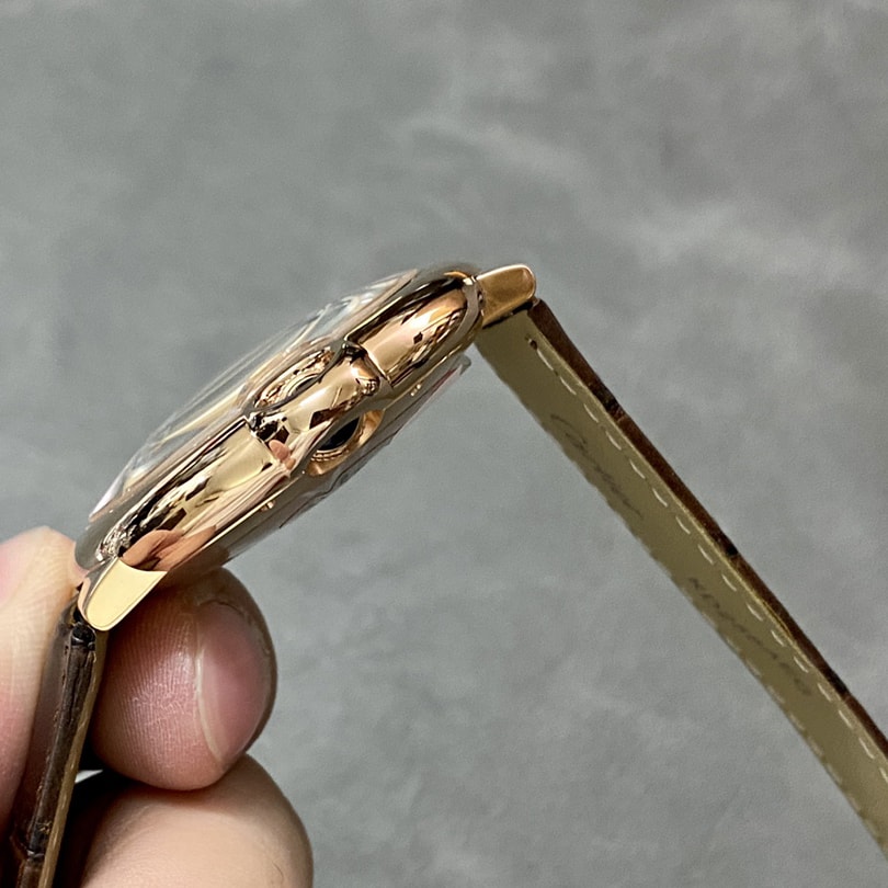 Fake Cartier Watch Ballon Bleu de Rose Gold 42mm Silver Dial Leather Strap WGBB0030 AF(1:1 replica)