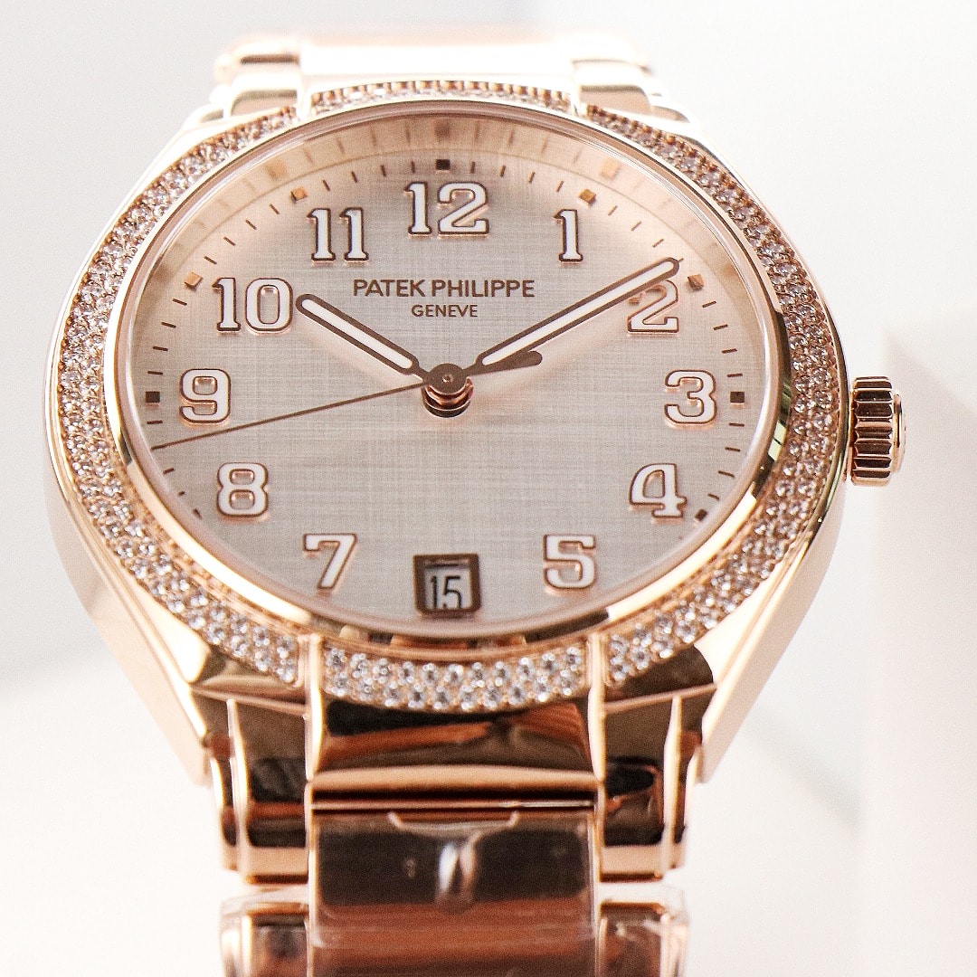 Fake Diamond Watch Replica Patek Philippe Twenty~4 Ladies Rose Gold Silver Dial 7300/1200R-010(1:1 replica)