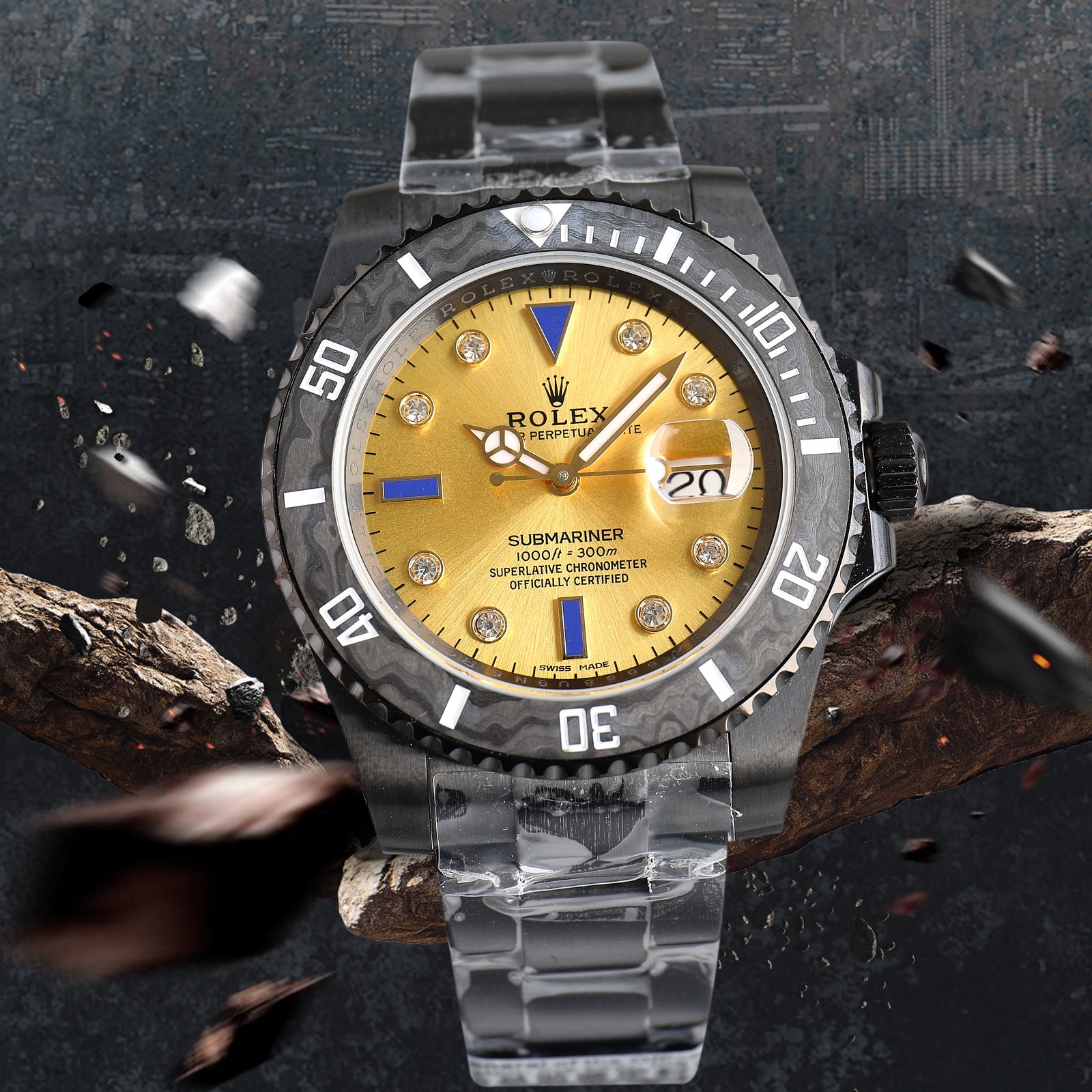 ROLEX Rolex Customized Submariner-Diamond Dial-Carbon Fiber Bezel-Black Gold(1:1 replica)