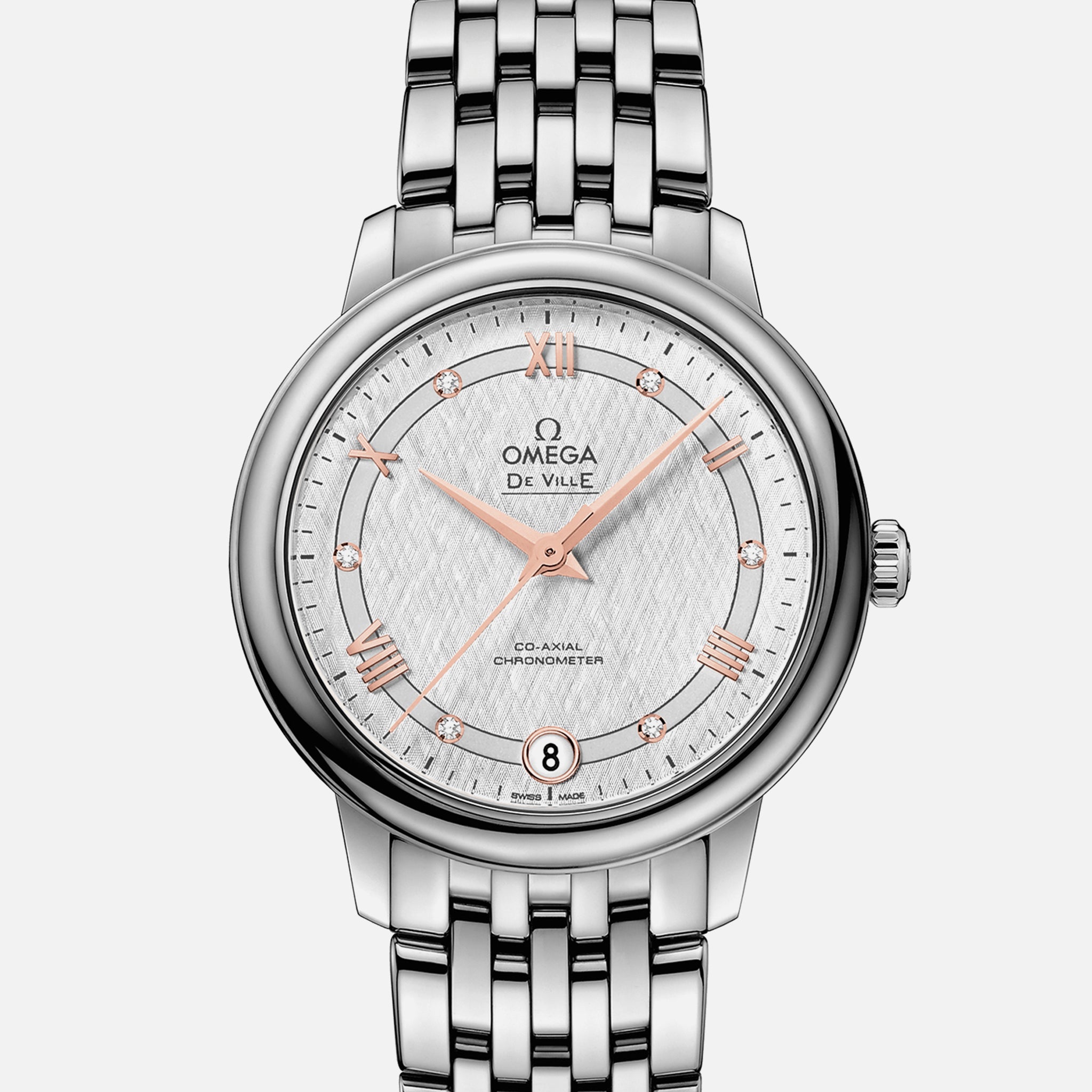 De Ville Prestige Co-Axial 32.7mm Silver-Opaline Dial With Diamonds(1:1 replica)