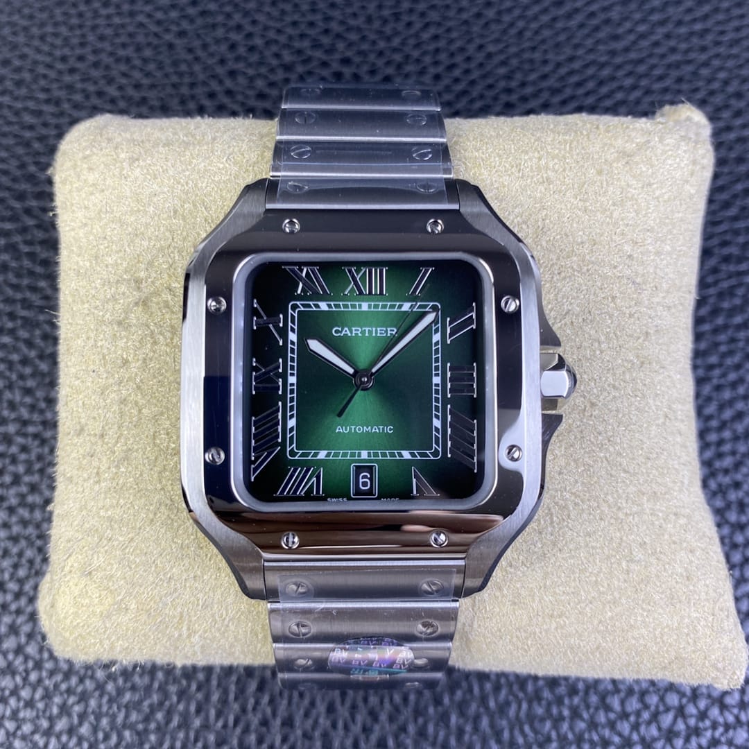 Fake Cartier Watch Santos de Cartier Large Stainless Steel Green Dial WSSA0062 BVF(1:1 replica)
