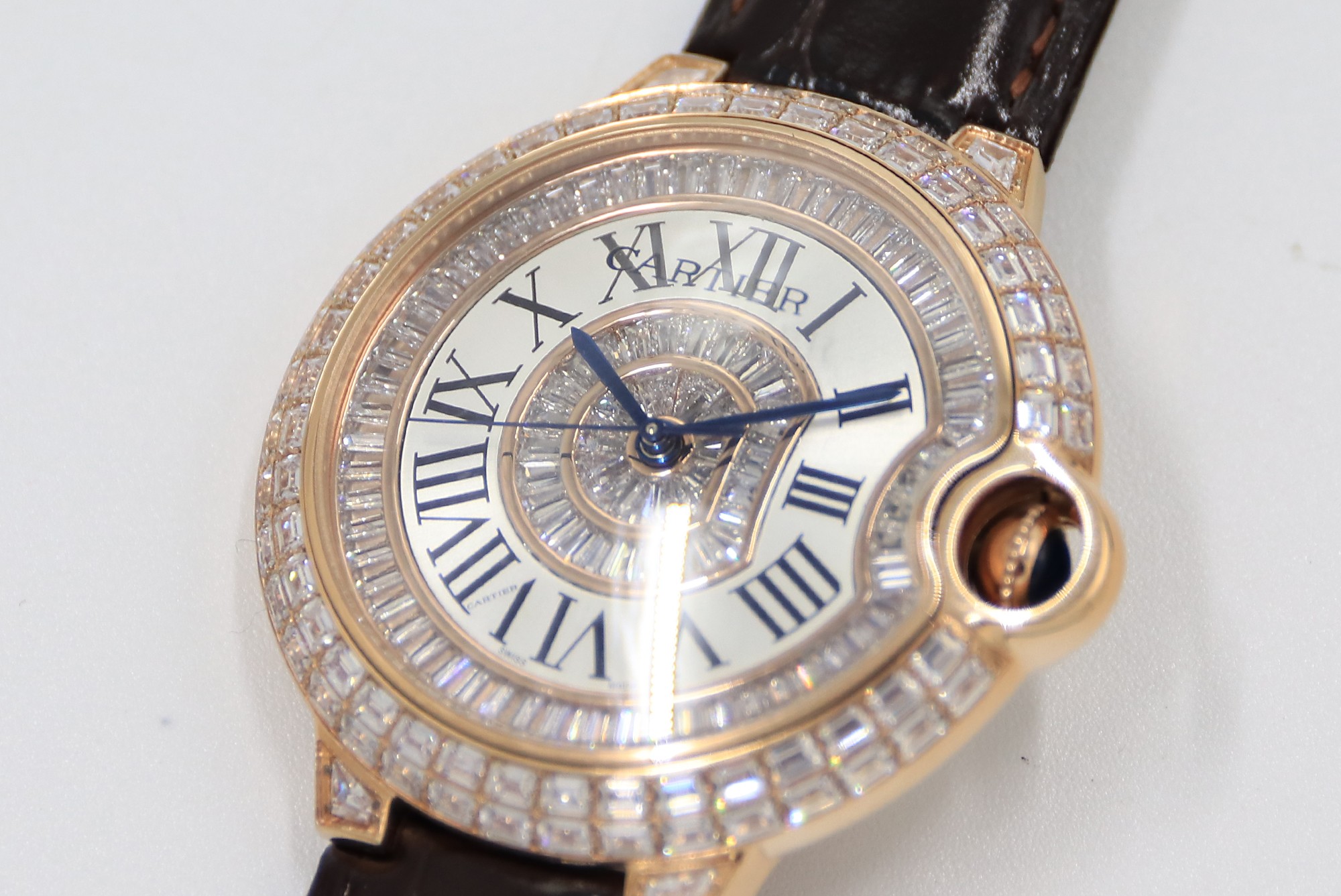 Cartier Blue Balloon Square Diamonds Full Sky Watch-Roman Numerals-Rose Gold-Leather-42mm(1:1 replica)