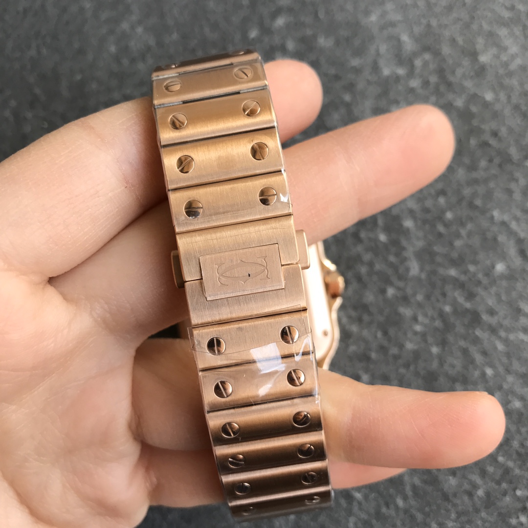 Fake cartier watch Santos large model mechanical movement Silver Dial Rose Gold WGSA0018(1:1 replica)