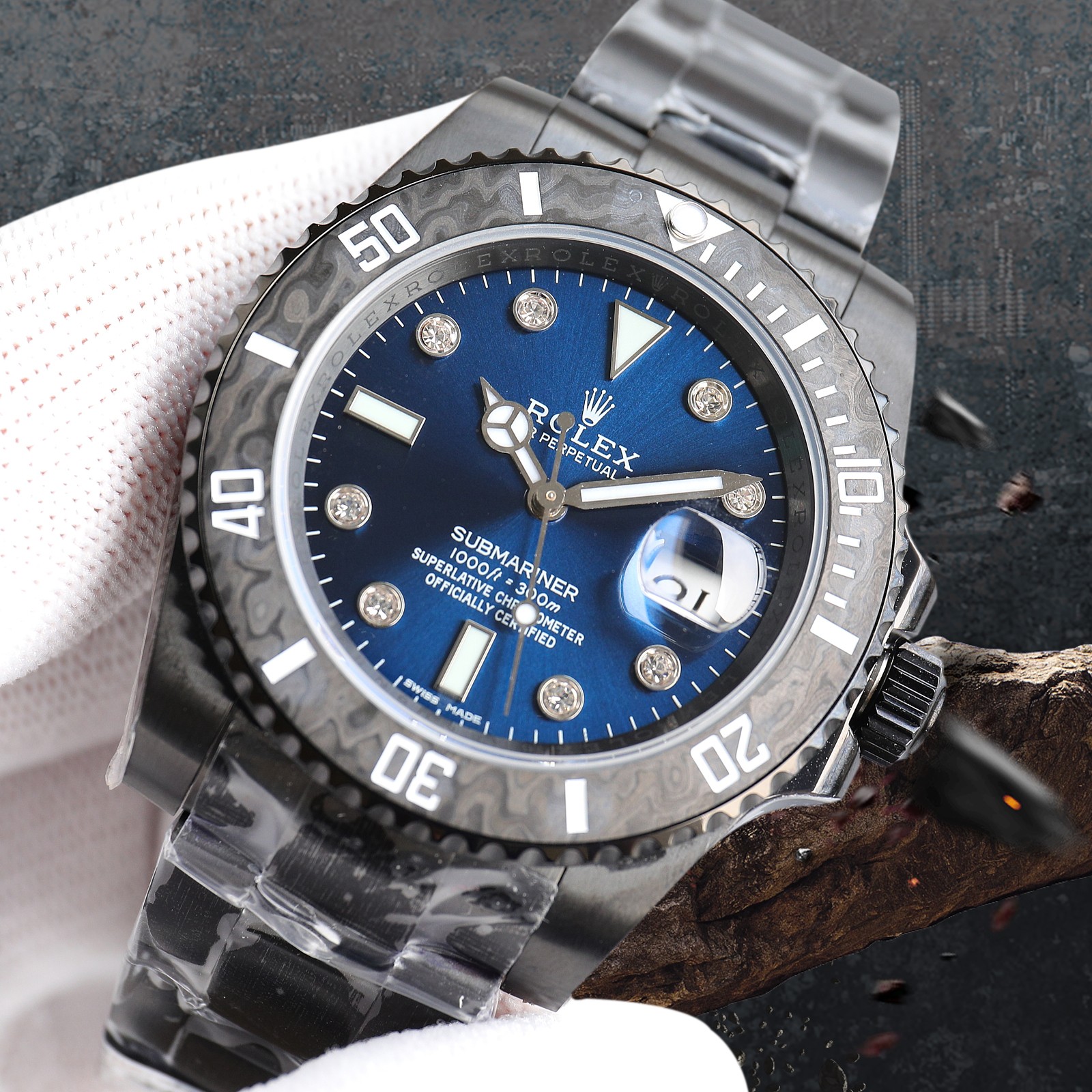 ROLEX Rolex Customized Submariner-Diamond Dial-Carbon Fiber Bezel-Black Blue(1:1 replica)