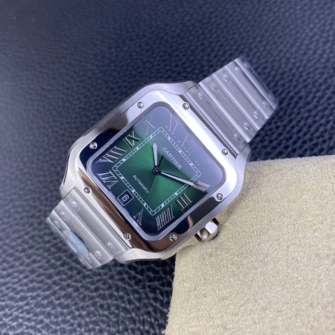 Fake Cartier Watch Santos de Cartier Large Stainless Steel Green Dial WSSA0062 BVF(1:1 replica)